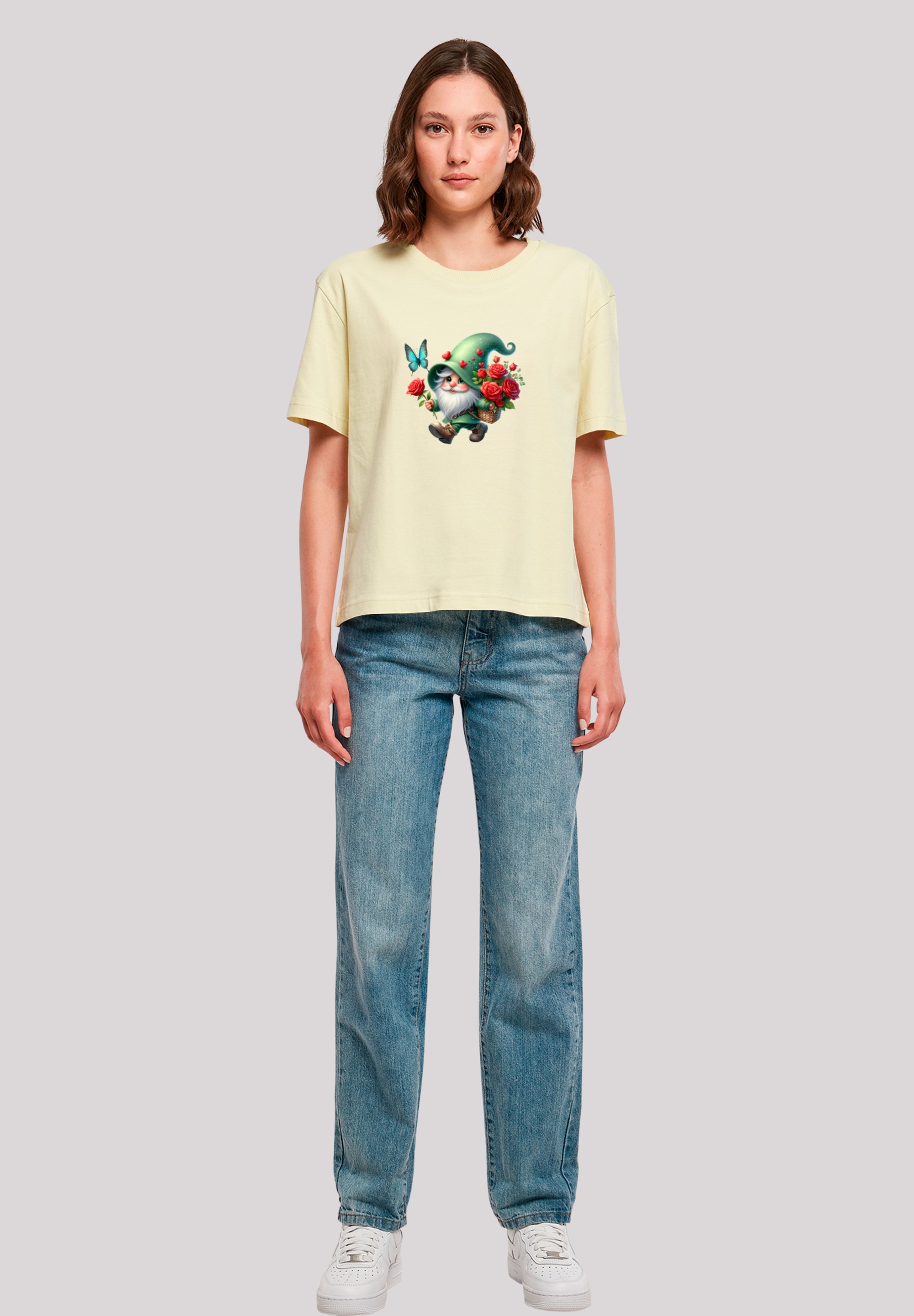 F4NT4STIC T-Shirt »Gnom Frühling Blumen Schmetterling«, Premium Qualität
