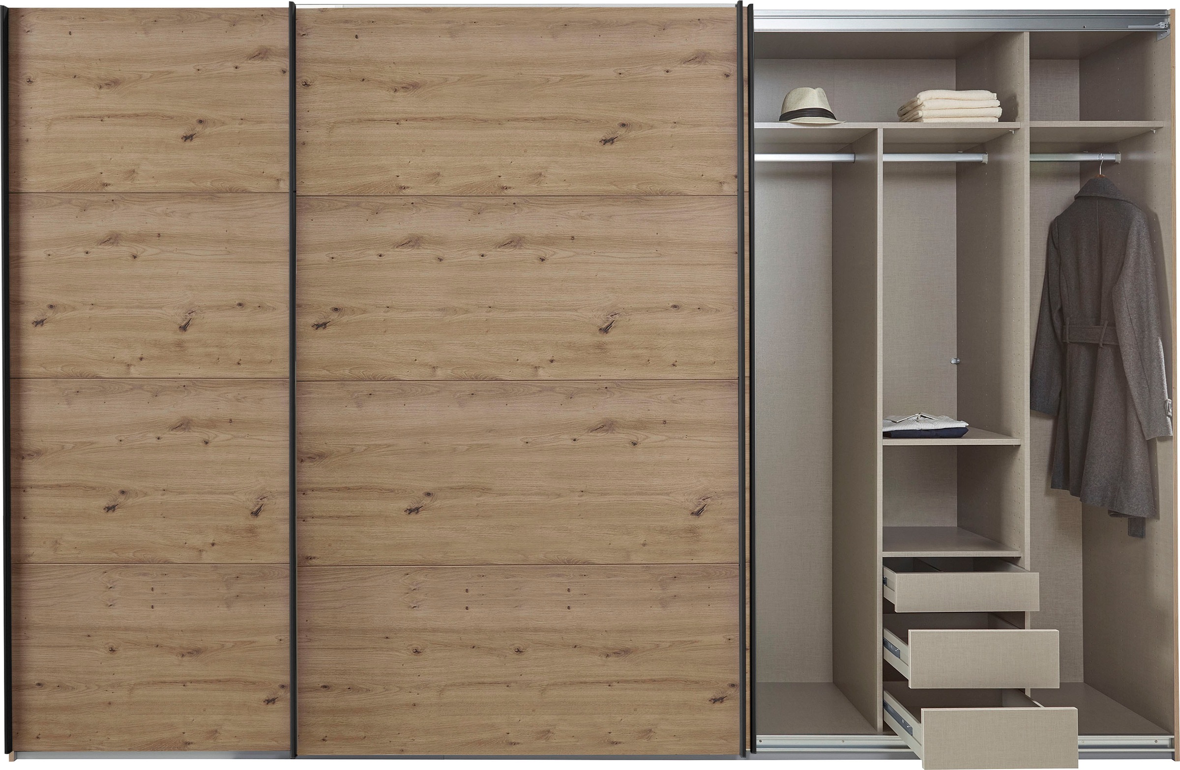 rauch Schwebetürenschrank »Kleiderschrank Schrank Garderobe TOPSELLER OTELI inkl. Inneneinteilung«, mit 3 Innenschubladen sowie zusätzlichen Einlegeböden MADE IN GERMANY