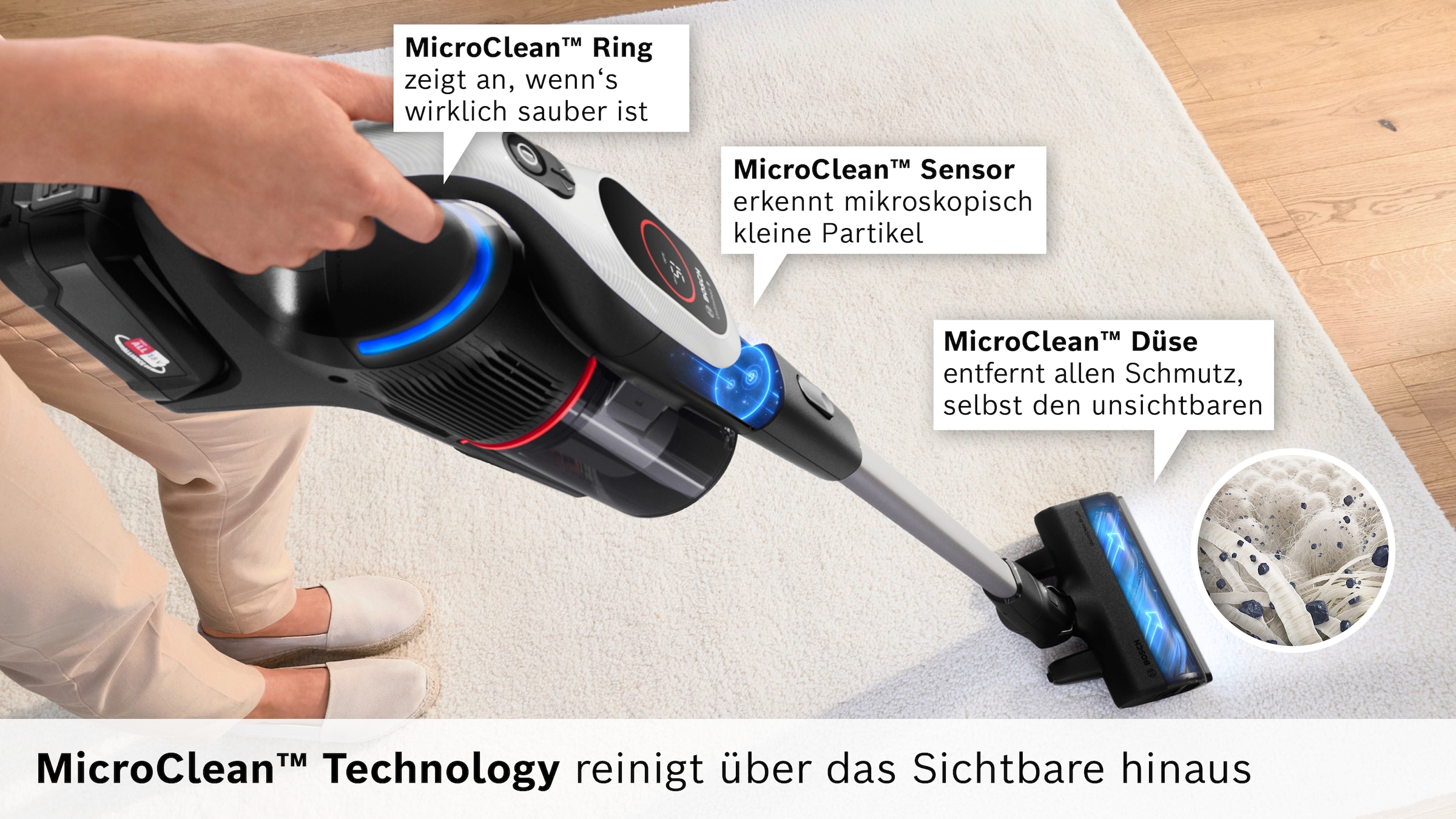 BOSCH Akku-Stielstaubsauger »BTS942WQC« LED-Licht, HEPA-Filtersystem, Schnellladegerät, 2 Akkus, weiß