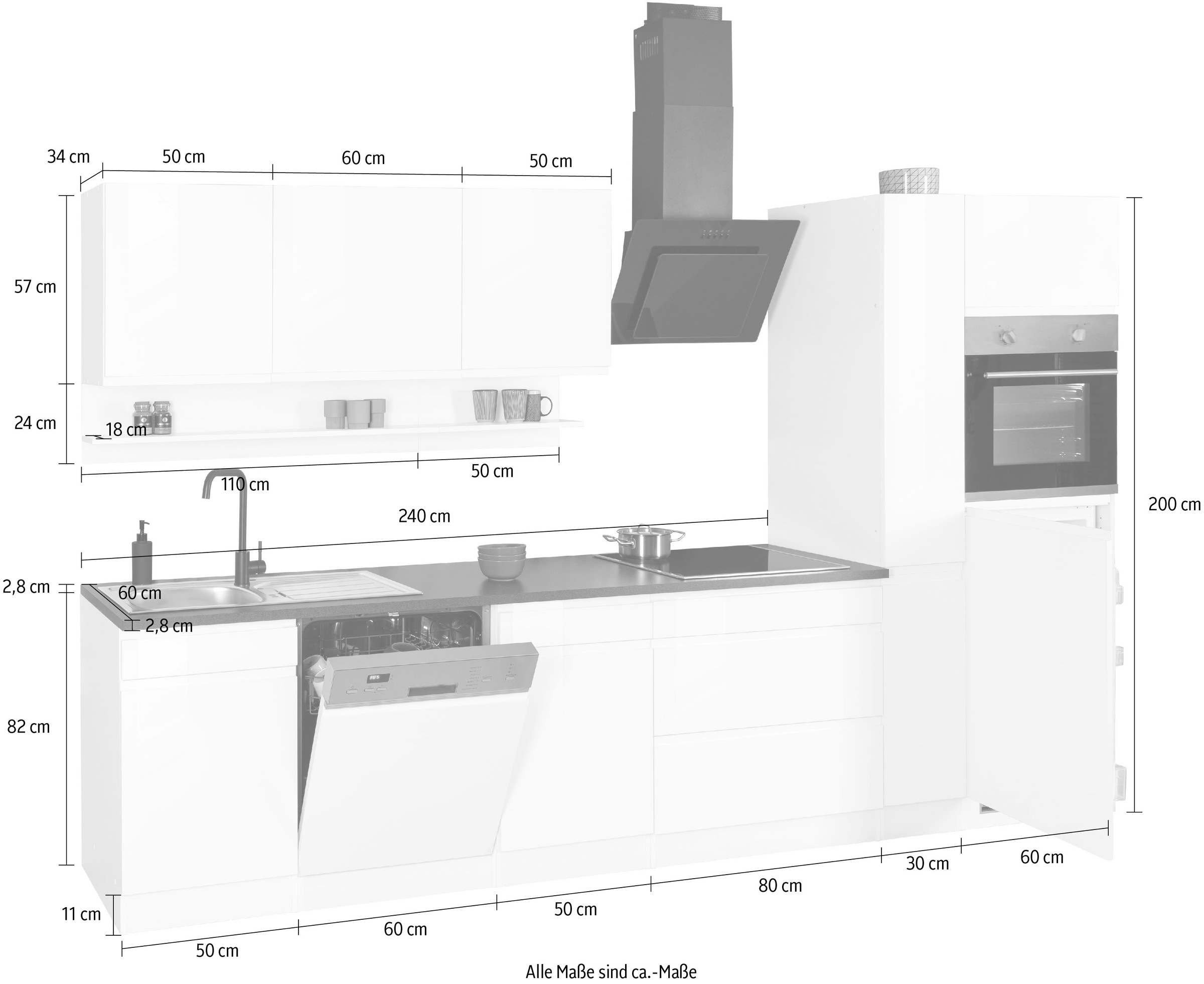 Kochstation Küche »KS-Virginia«, Breite 330 cm, wahlweise mit Induktion