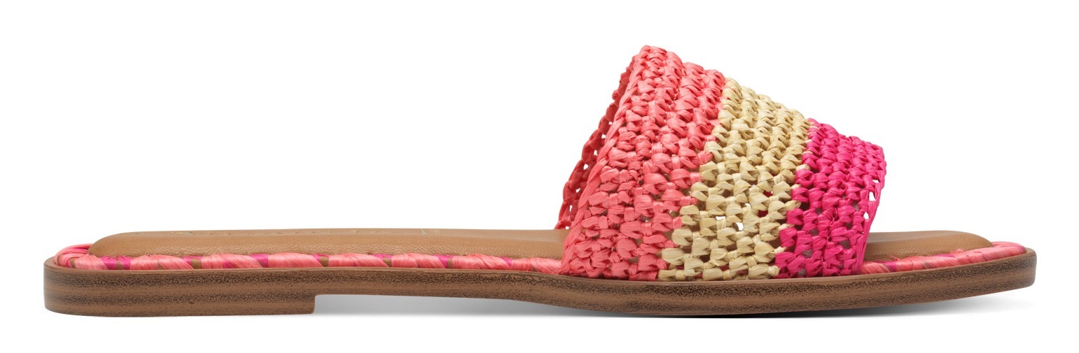 Tamaris Pantolette, Blockabsatz, Sommerschuh, Strandschuh, zweifarbige Bast-Umrandung