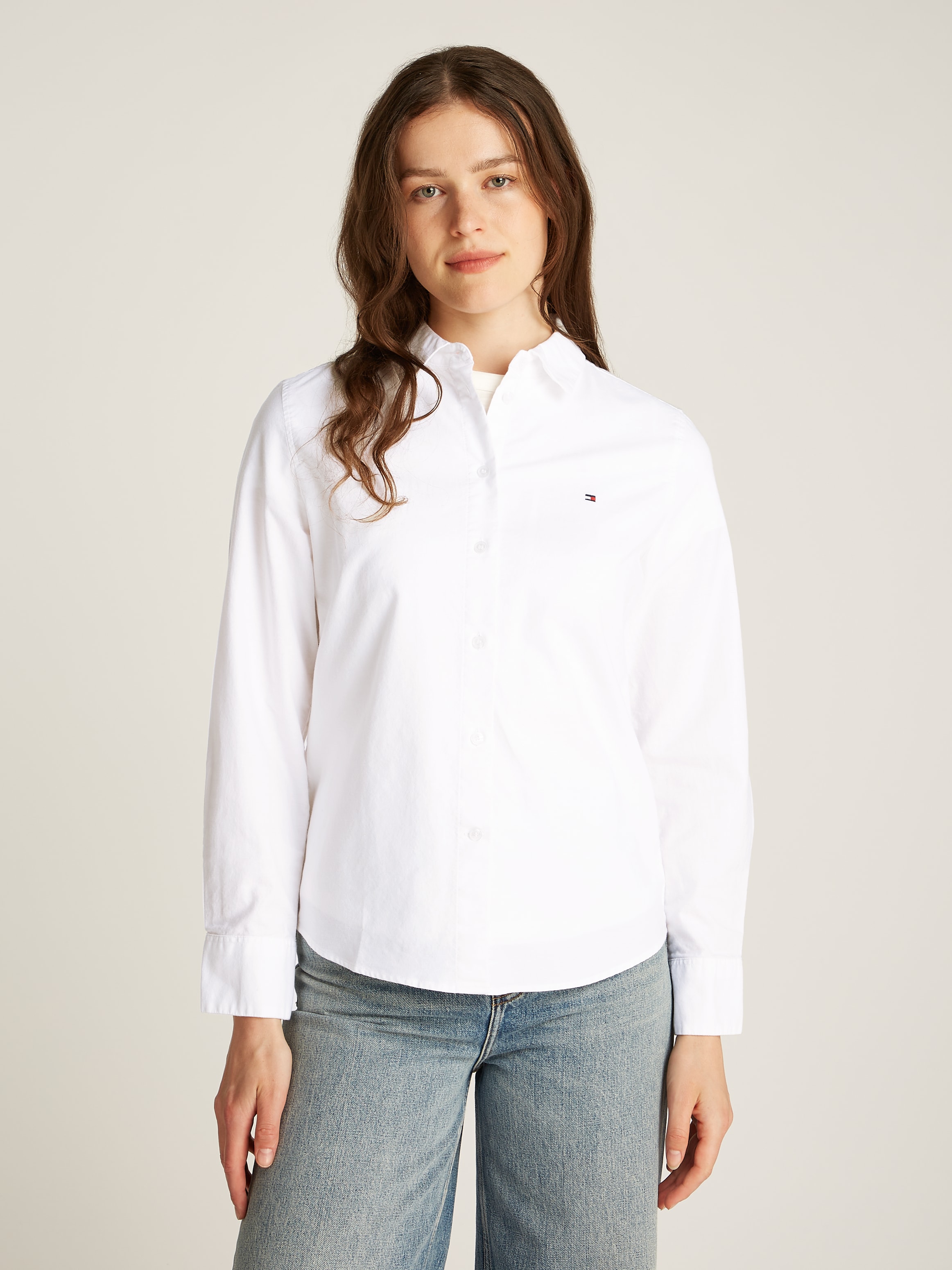 Tommy Hilfiger Hemdbluse "STRETCH OXFORD REGULAR SHIRT", mit Logostickerei