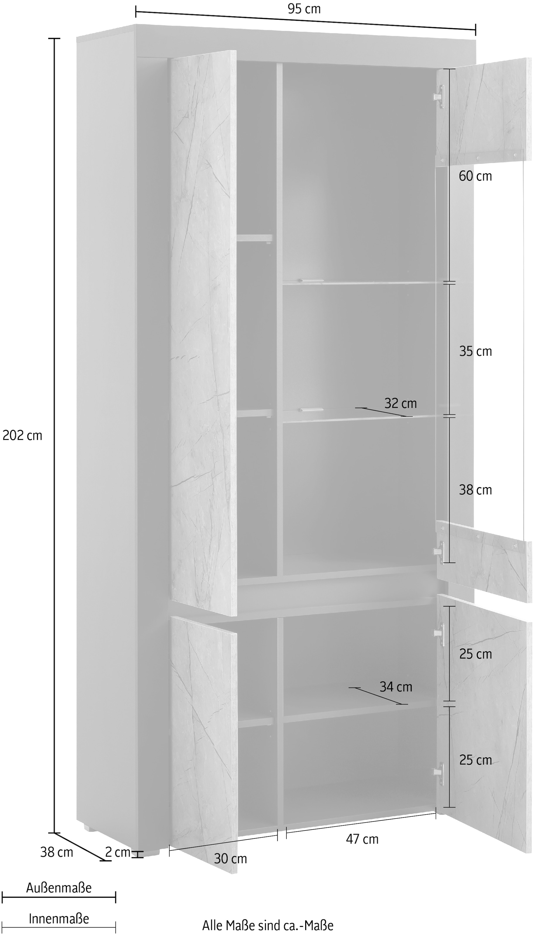 Home affaire Vitrine BAUR Marmor-Optik edlen 95 cm | Marble«, Breite Dekor, einem »Stone mit kaufen