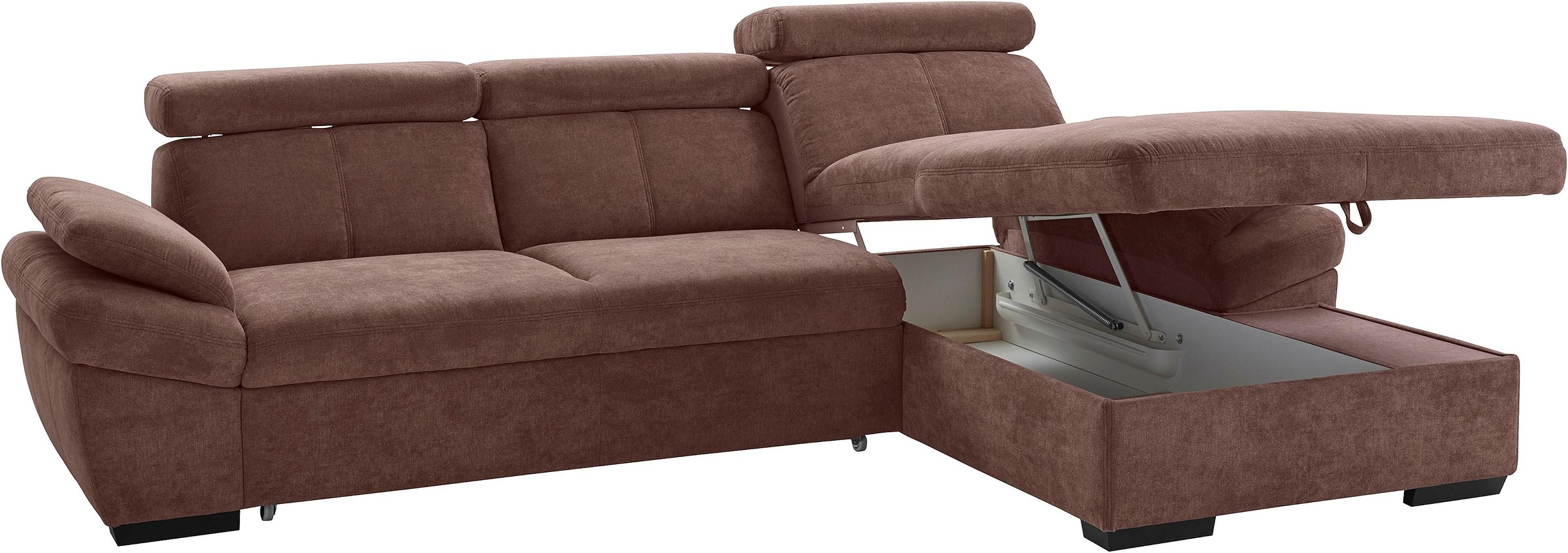 exxpo - sofa fashion Ecksofa »Salerno, inkl. Kopf- und Armteilverstellung, elegant & bequem, L-Form«, wahlweise mit Bettfunktion und Bettkasten, tolle Detailverarbeitung