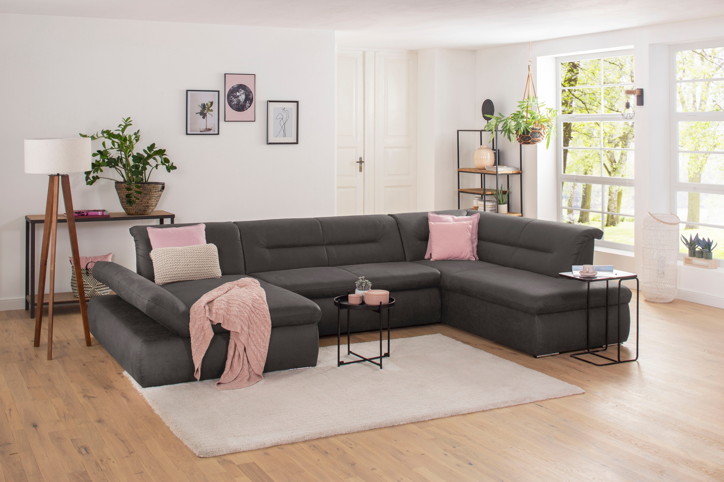 Home affaire Wohnlandschaft "Avesa U-Form" Wahlweise mit Armteilverstellung und Bettfunktion, B/T/H: 355/216/80cm