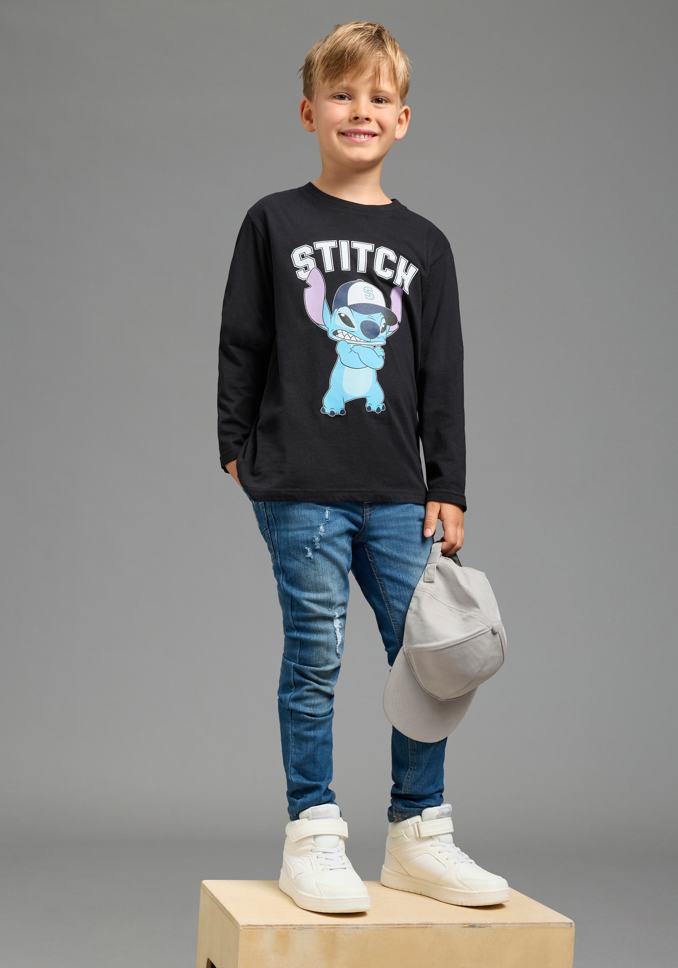 KIDSWORLD Langarmshirt »STITCH Shirt für Jungen, Disney« modischer Stil, Basic-Passform, mit Rundhalsausschnitt