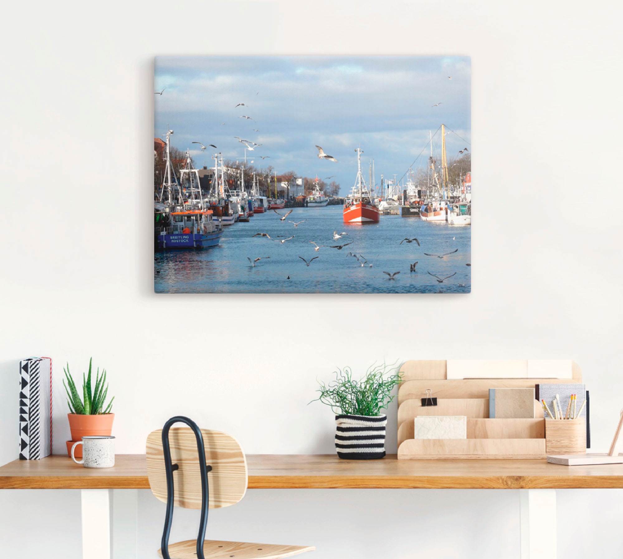 Artland Leinwandbild »Alter Strom in Warnemünde«, Boote & Schiffe, (1 St.), auf Keilrahmen gespannt