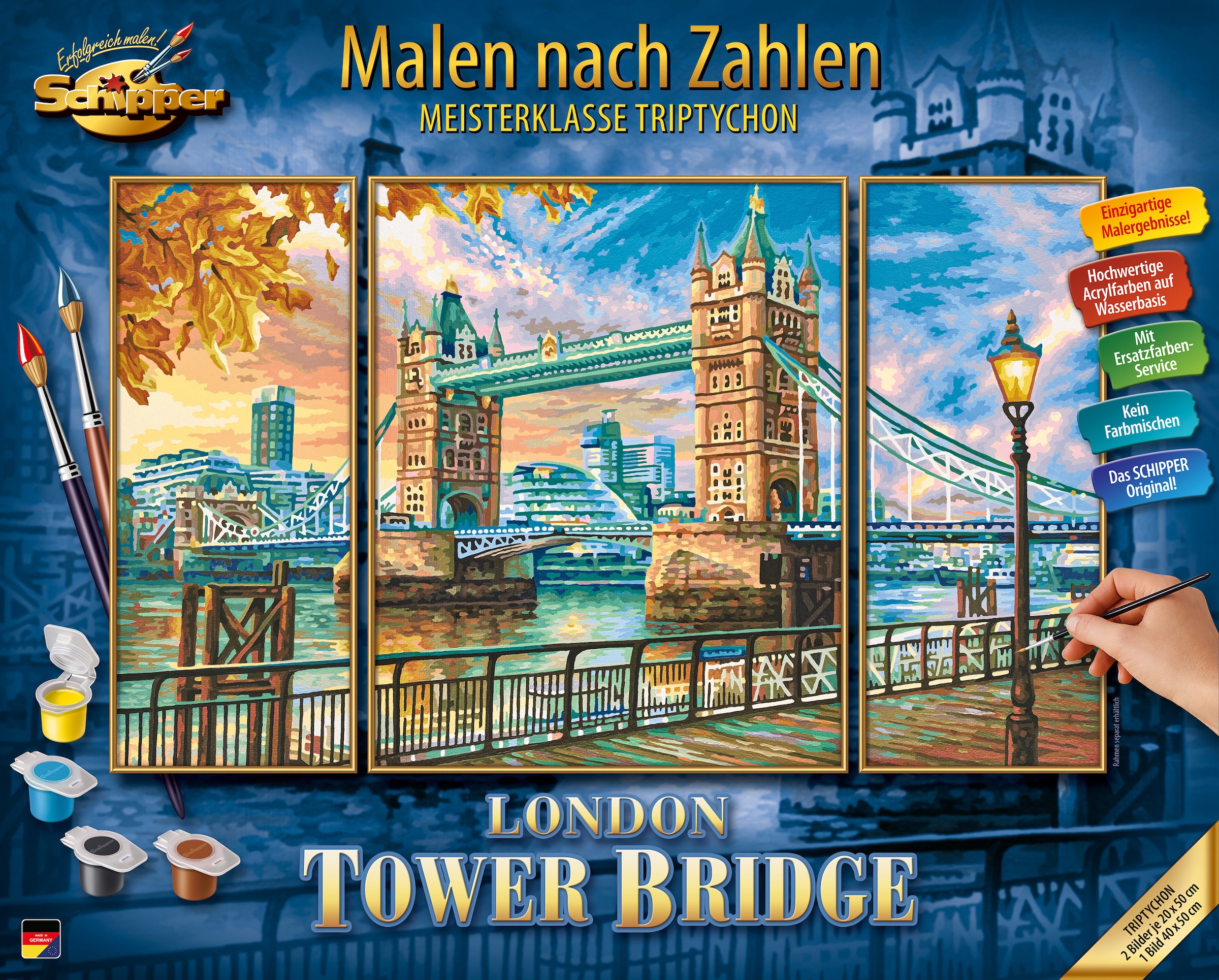 Malen nach Zahlen »Meisterklasse Triptychon - London - Tower Bridge«, Made in Germany