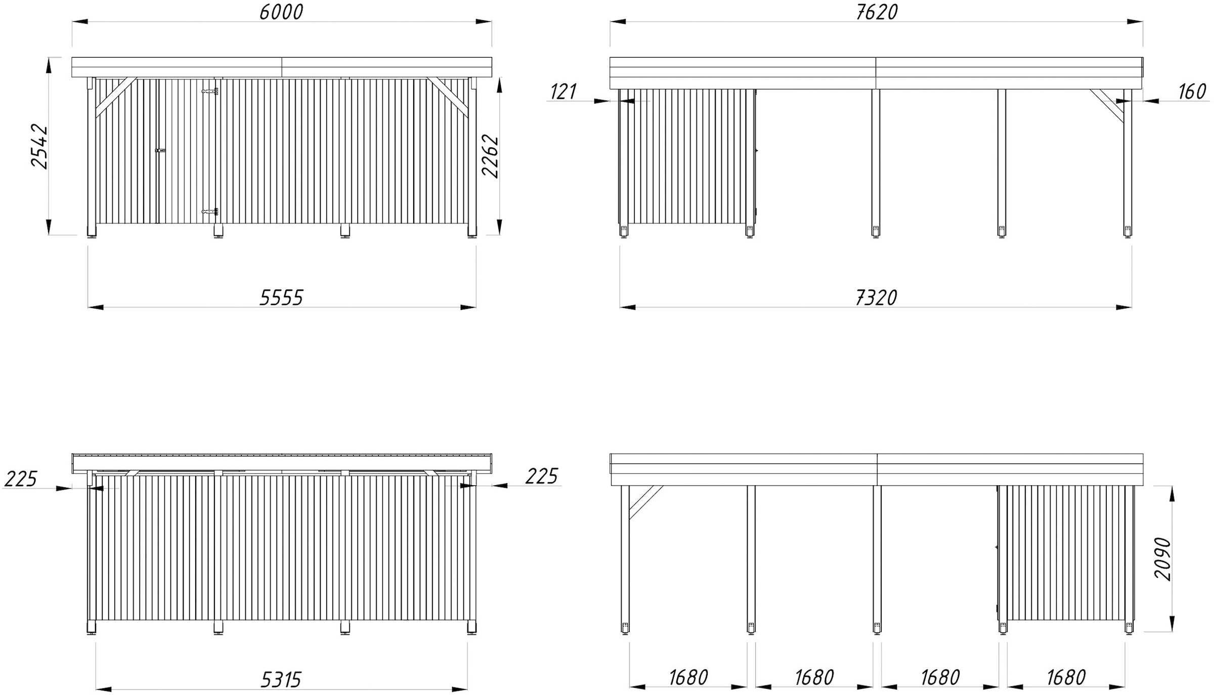 Palmako Doppelcarport »Karl mit Geräteraum« Massivholz 531 cm natur