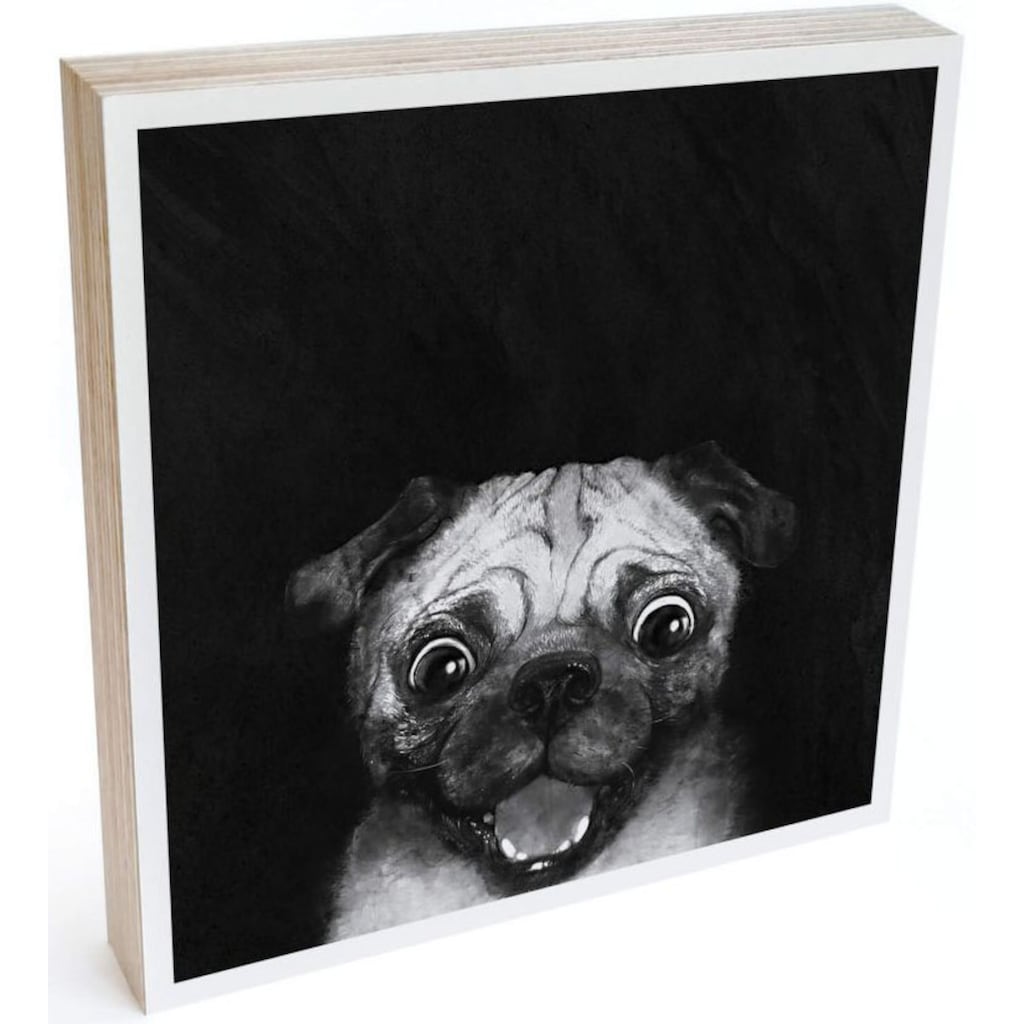 Wall-Art Holzbild »Tischdeko Graves Snuggle Pug«, Blumen, (1 St.)