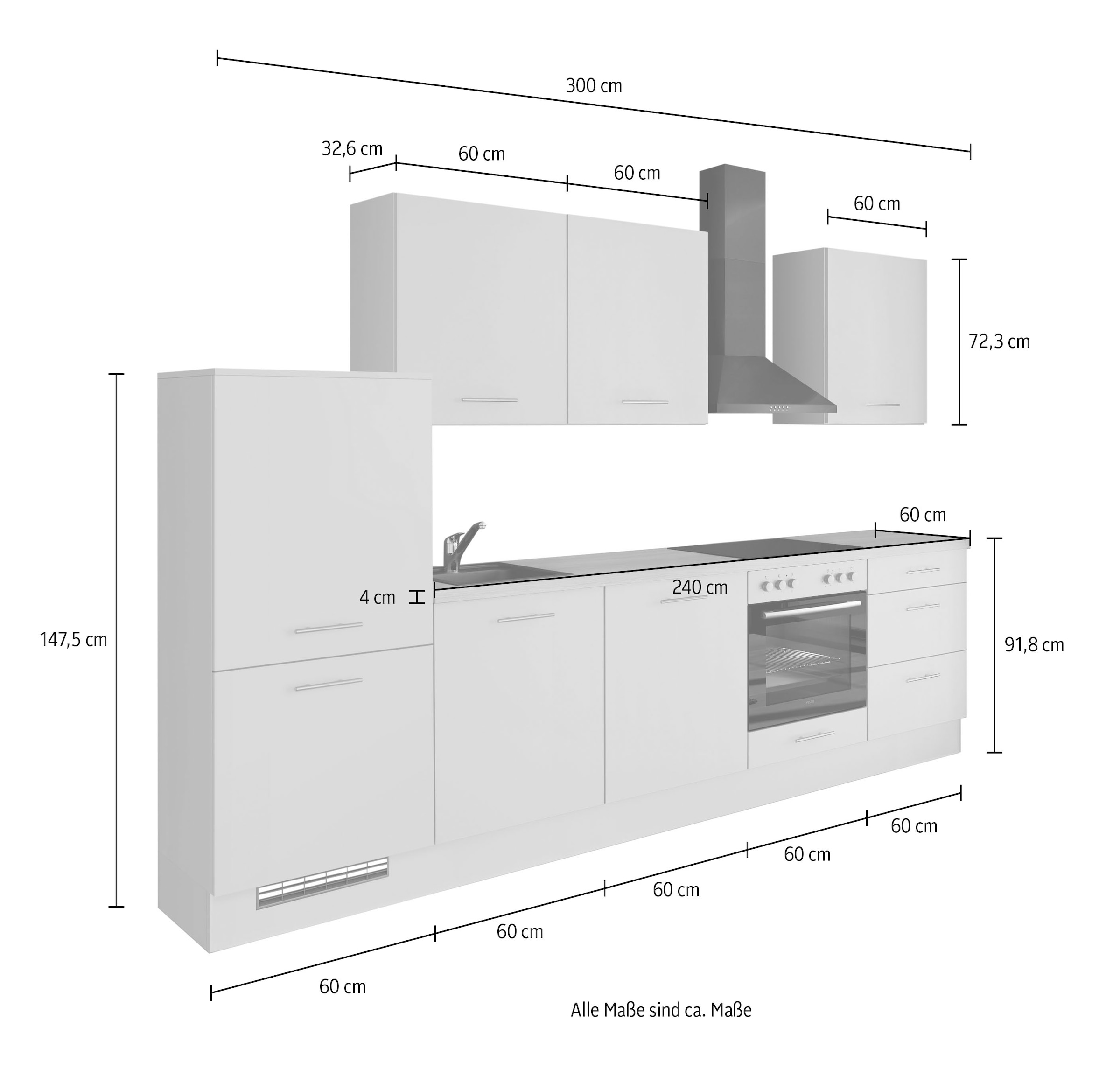 IMPULS KÜCHEN Küchenzeile »"Kopenhagen", Ausrichtung wählbar, Schubkästen mit Soft-Close« Set,  vormontiert, wahlweise mit E-Geräten, Breite 300 cm