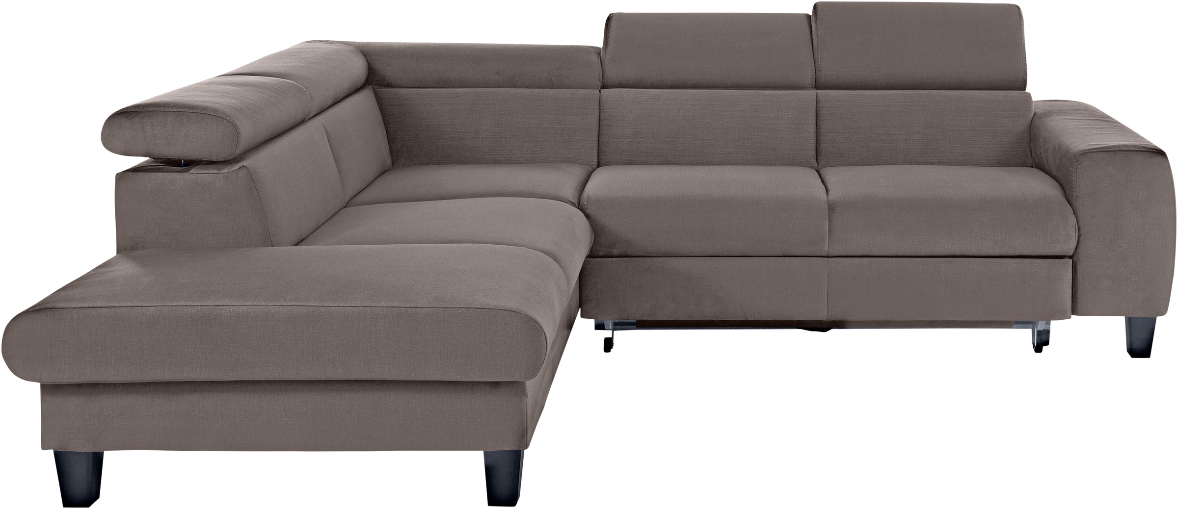 Ecksofa COTTA "Morven L-Form", grau (taupe), B:249cm H:75cm T:207cm, Microfaser PRIMABELLE (100% Polyester);Flachgewebe (100% Polyester);Samtvelours (100% Polyester), Sofas, Ecksofa, wahlweise mit Bettfunktion, Bettkasten & Wireless-Charger