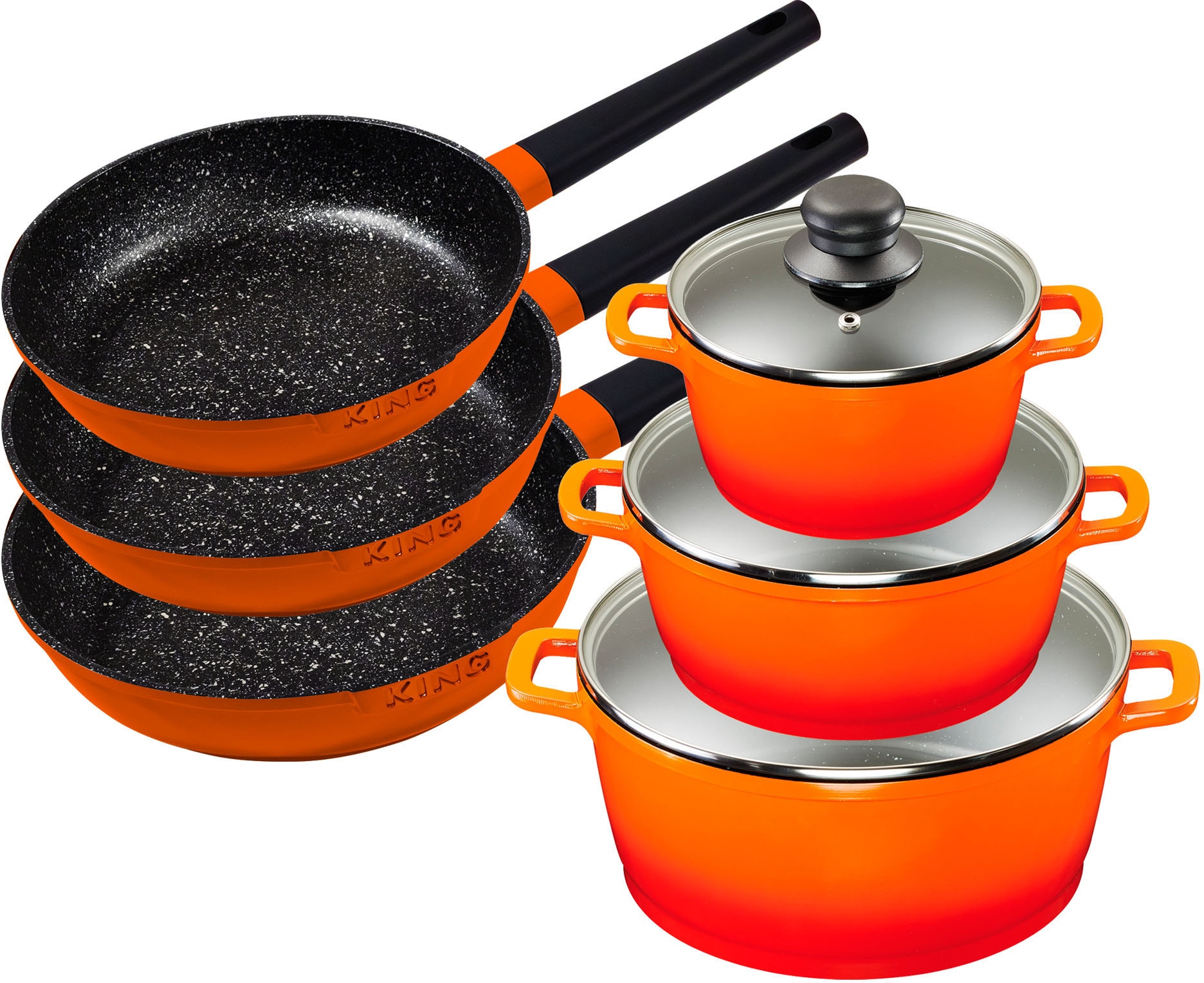 KING Topf-Set »Shine Orange«, BAUR kaufen 3 Pfannen, 9 Töpfe, 3 Deckel), tlg., Aluminiumguss, 3 Induktion (Set, 