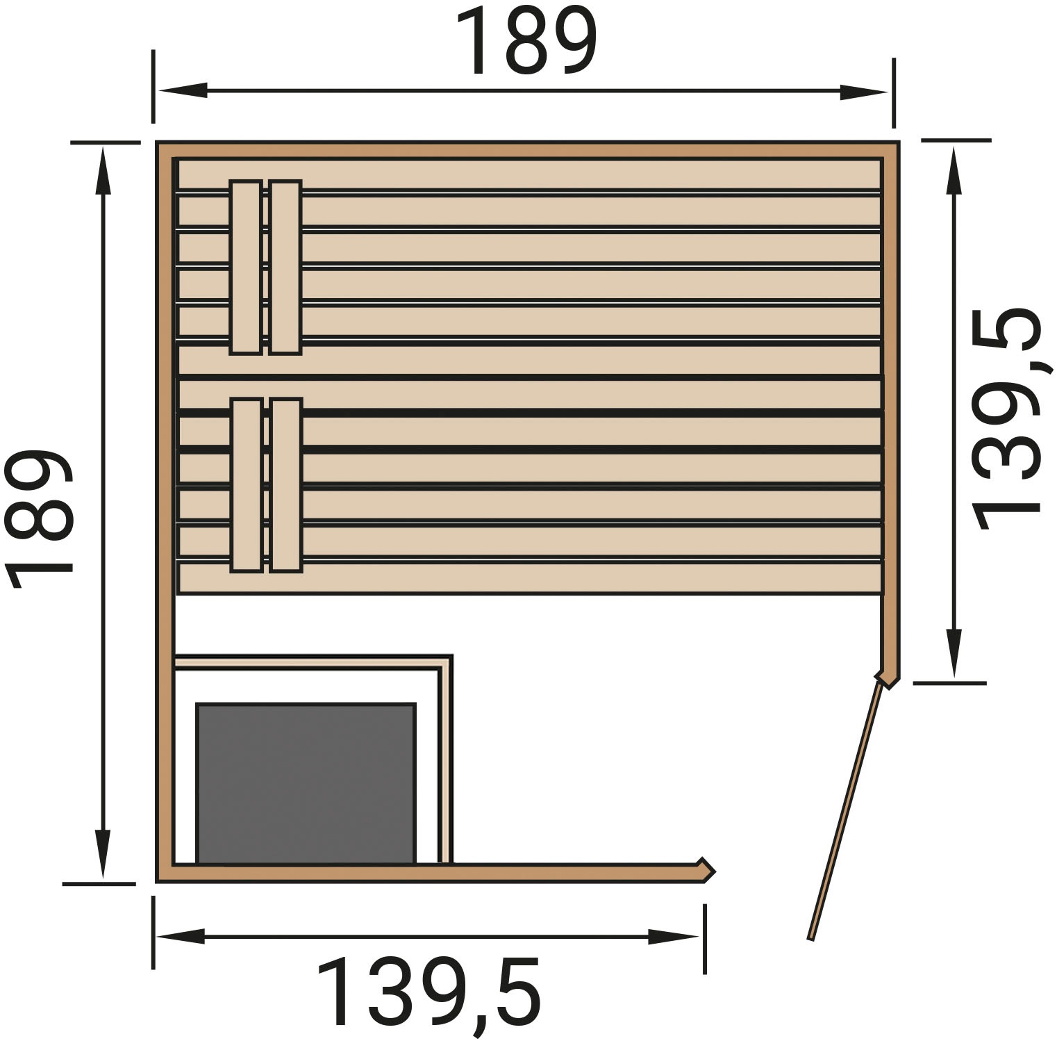weka Sauna »Massivholzsauna VALIDA Eck 2« Blockbohlen, Eckeinstieg, moderne Ganzglastür