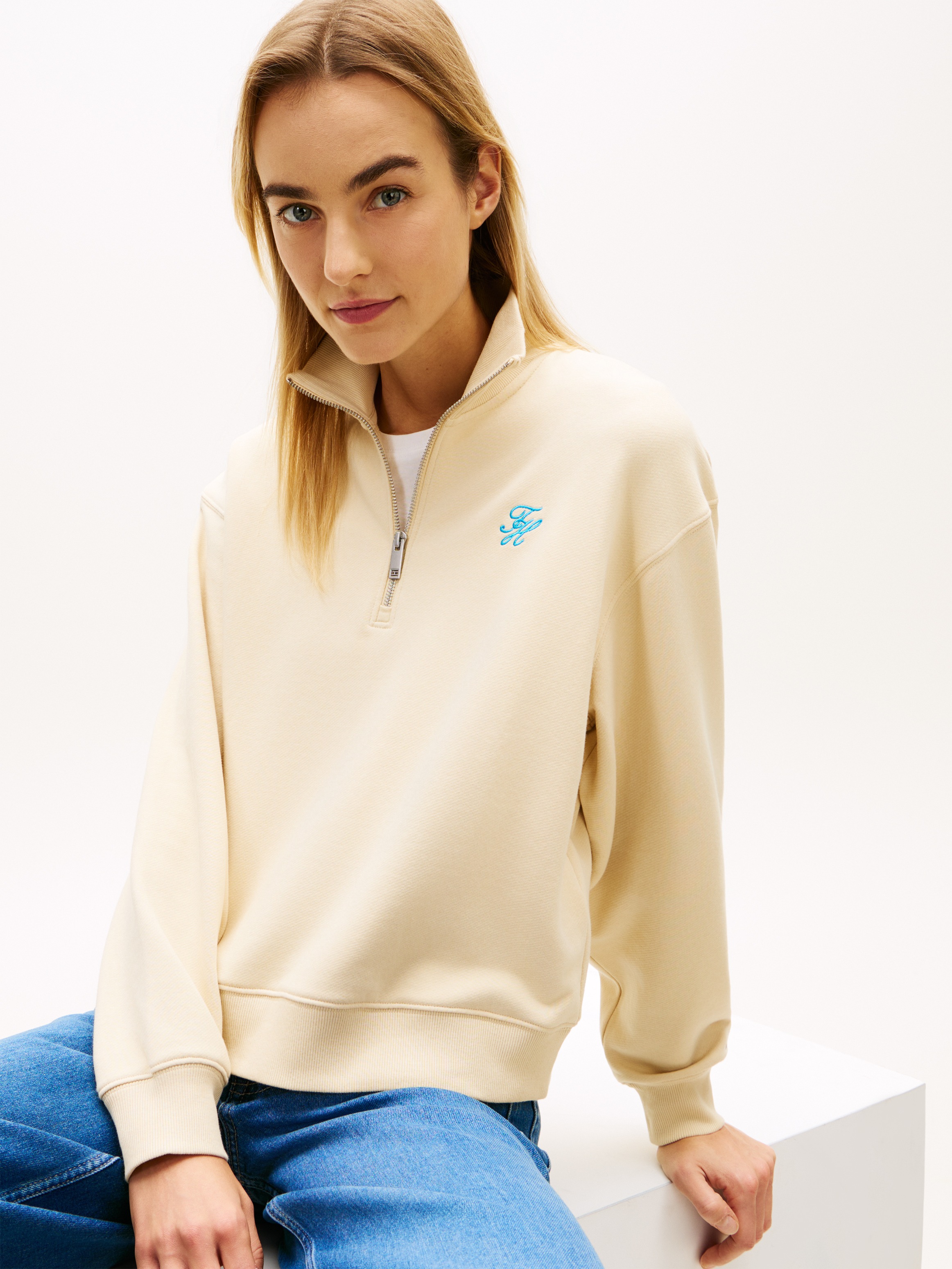 Tommy Hilfiger Sweatshirt "TH SCRIPT REG HALF-ZIP", mit Logo-Stickerei günstig online kaufen