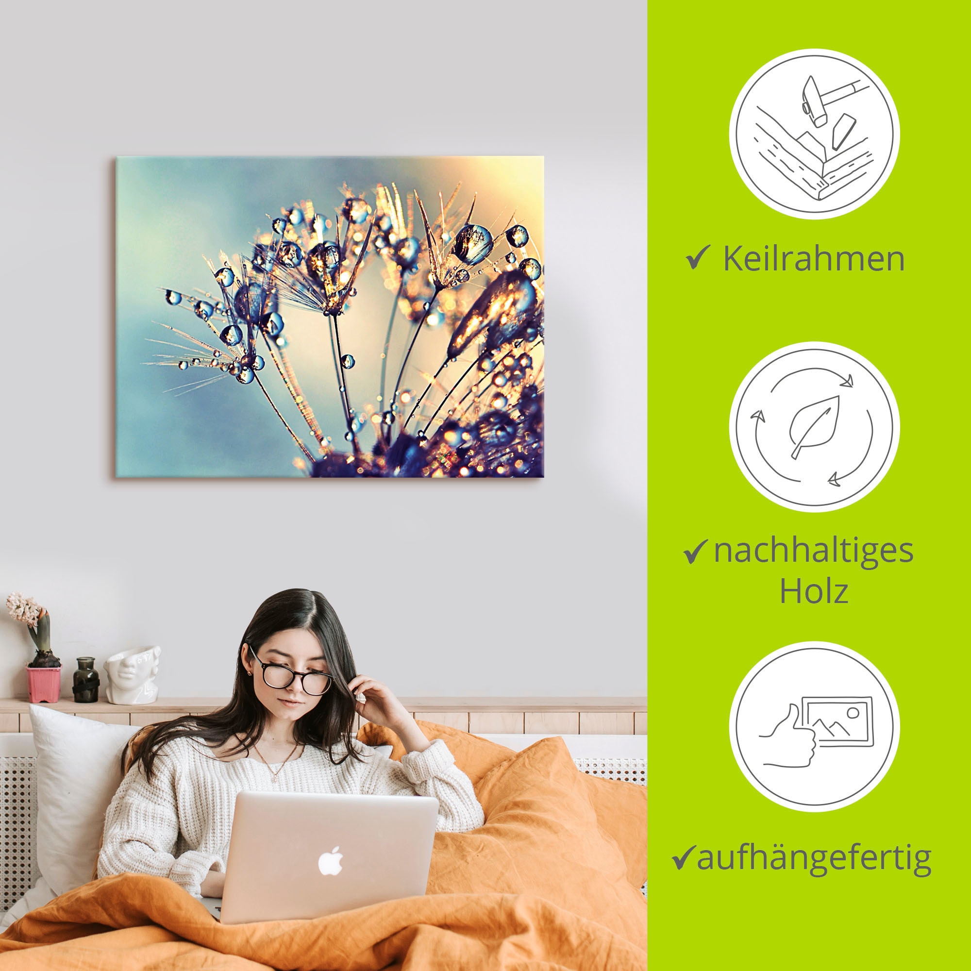 Artland Wandbild »Pusteblume Glitzertau«, Blumen, (1 St.), als Leinwandbild, Poster in verschied. Größen