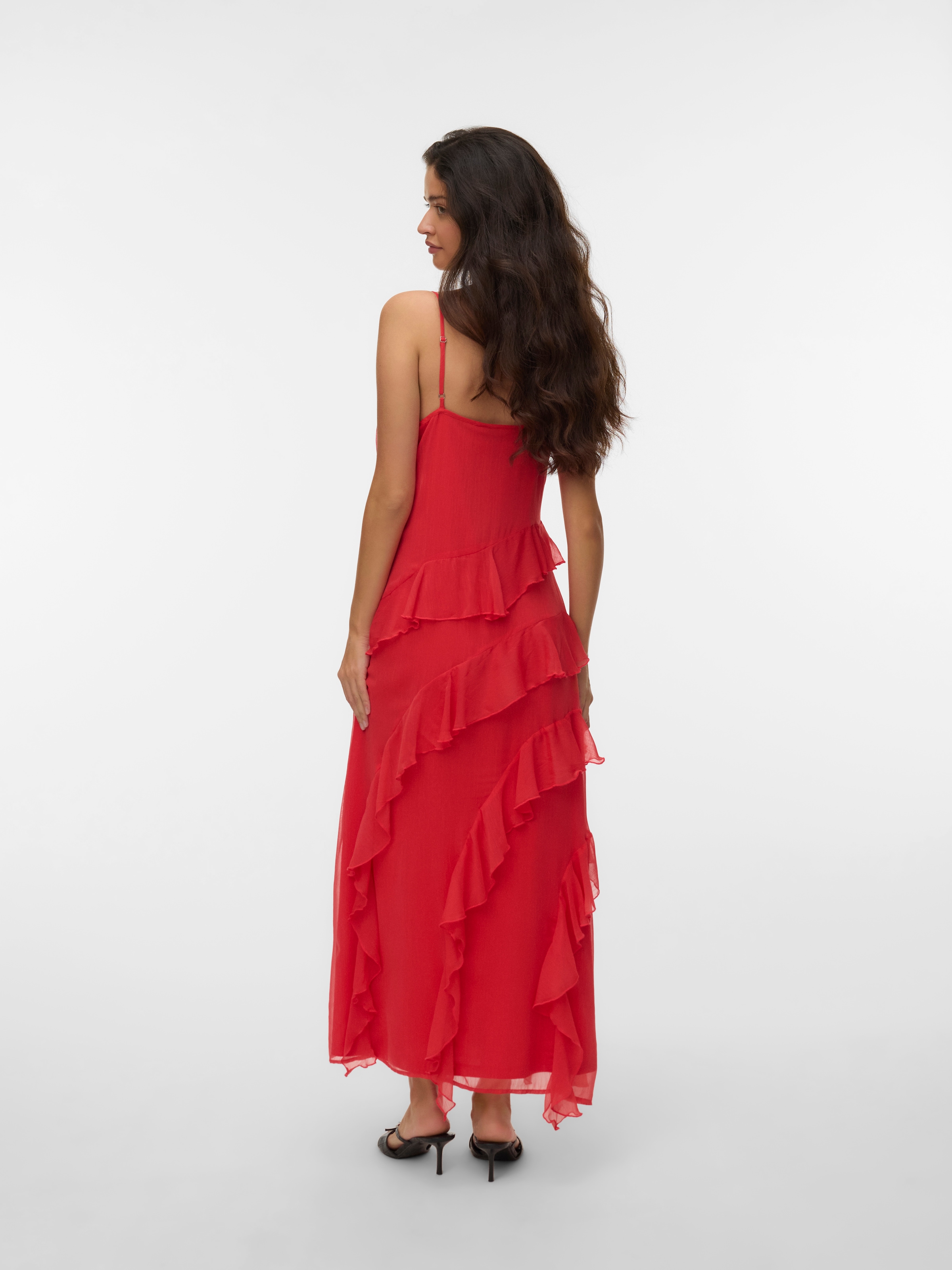 Vero Moda Trägerkleid »VMSMILLA S/L V-NECK LONG FRILL DRESS WVN« Kunstfaser
