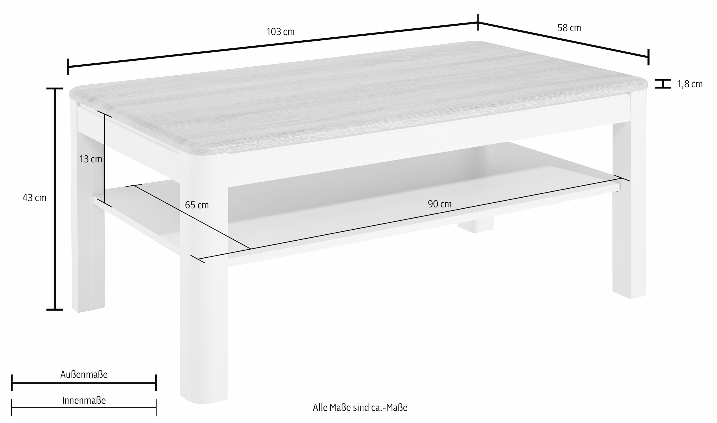 Eiche Platte Line Sonoma mit bestellen PRO Couchtisch, | Nachbildung BAUR aus Holz, Ablageboden,