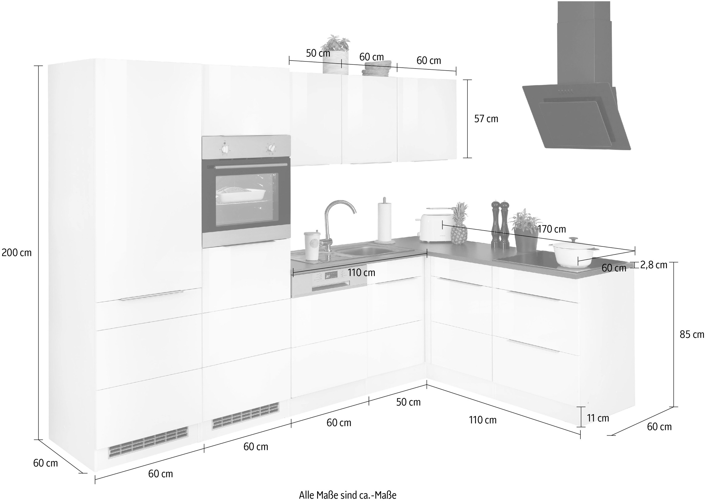 KOCHSTATION Winkelküche »KS-Brindisi Stellbreite 290/170 cm«, wahlweise mit E-Geräten und Induktion, mit MDF-Fronten