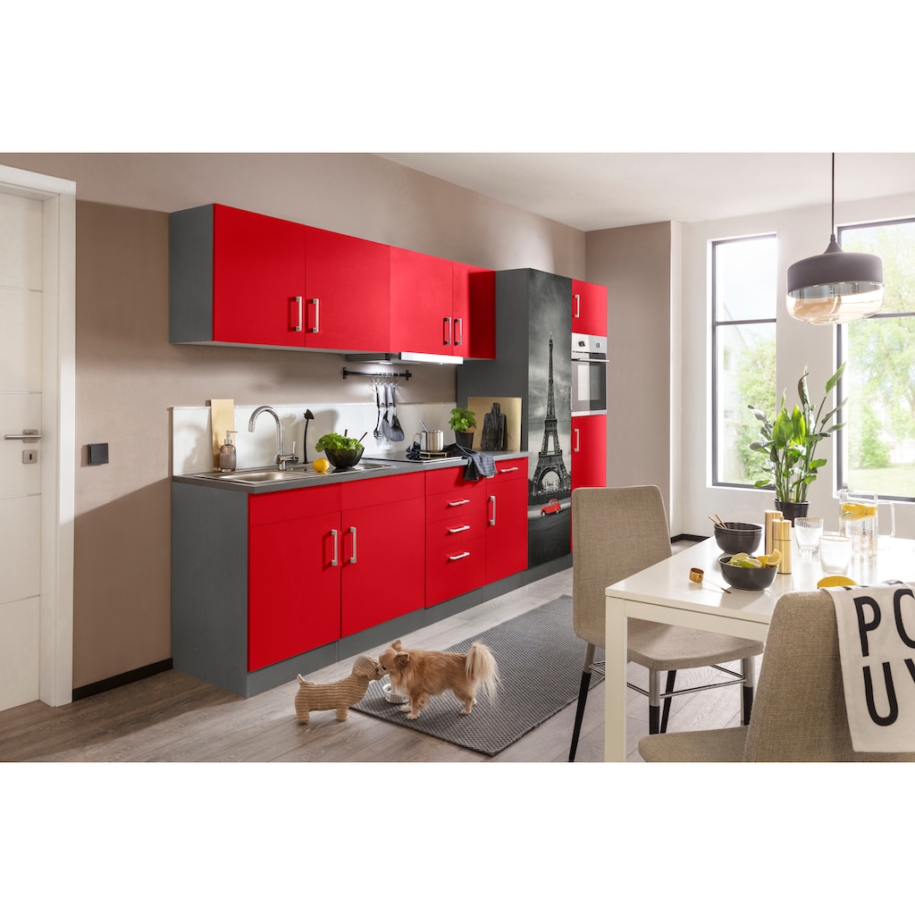 Wohnen Küchenmöbel HELD MÖBEL Küchenzeile »Paris«, mit E-Geräten, Breite 330 cm, wahlweise mit Induktionskochfeld rot/grafit