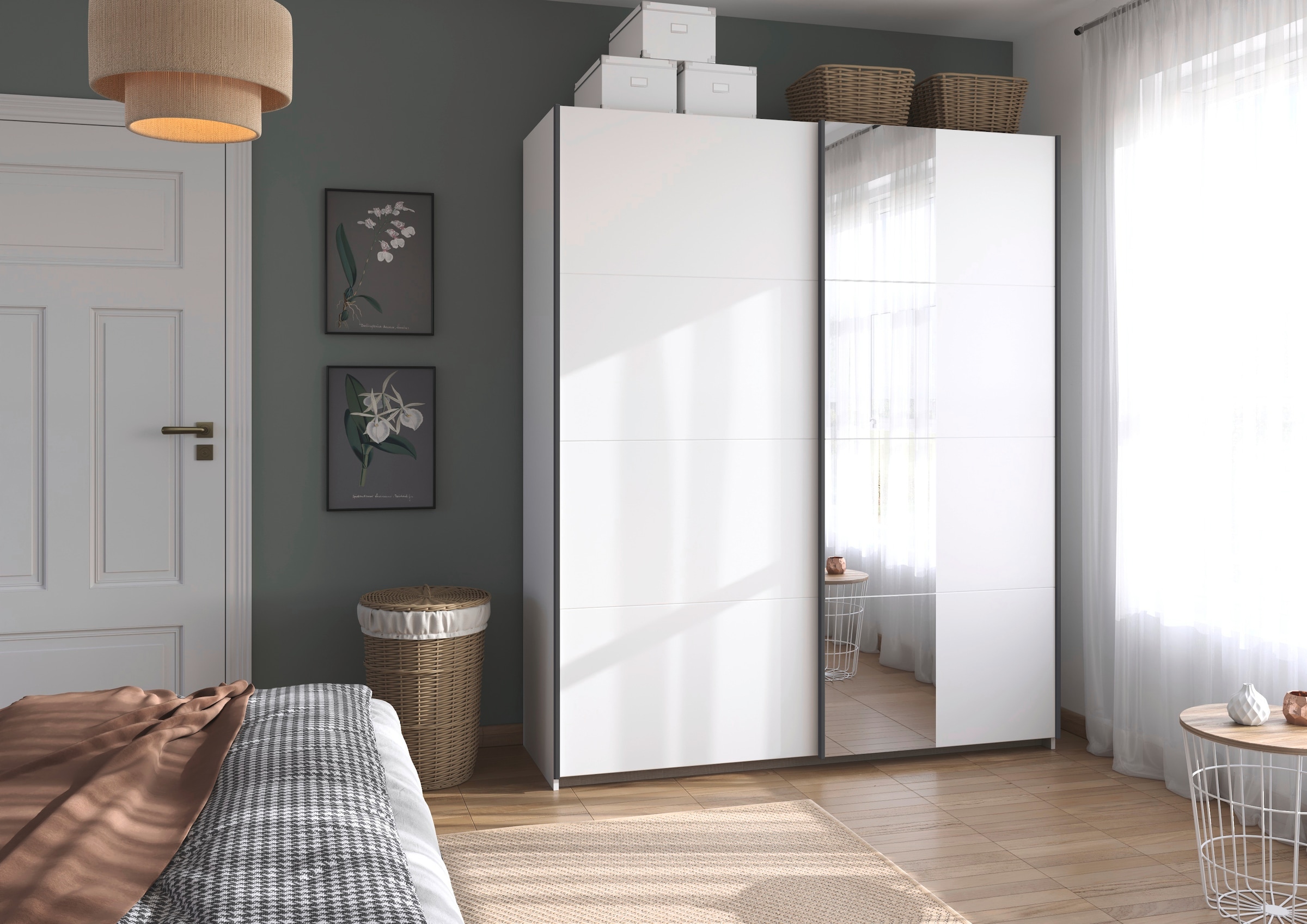 rauch Schwebetürenschrank »Kleiderschrank Schrank Garderobe Schlafzimmerschrank OXFORD«, (in 3 verschiedenen Ausstattungen BASIC/CLASSIC/PREMIUM), mit Griffleisten aus Metall, auch für kleinere Räume MADE IN GERMANY