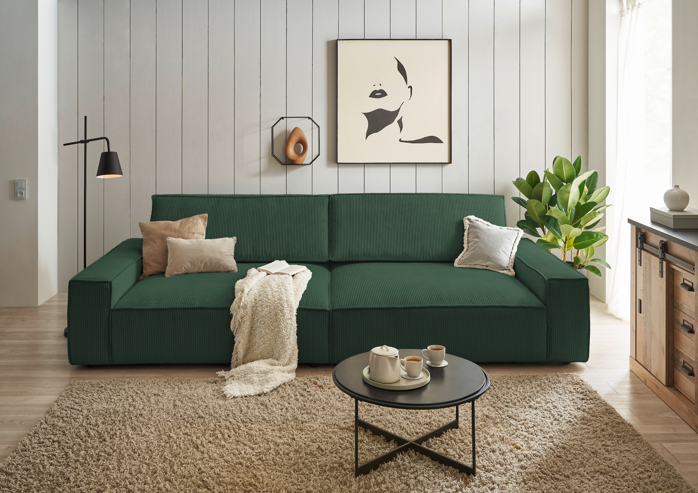 Home affaire Big-Sofa »NEU: SHERWOOD XXL, Big-Sofa (316cm), extra tiefe Sitzfläche 95 cm«, bequemer Sitzkomfort, Cord u. Leinenoptik, Kedernaht