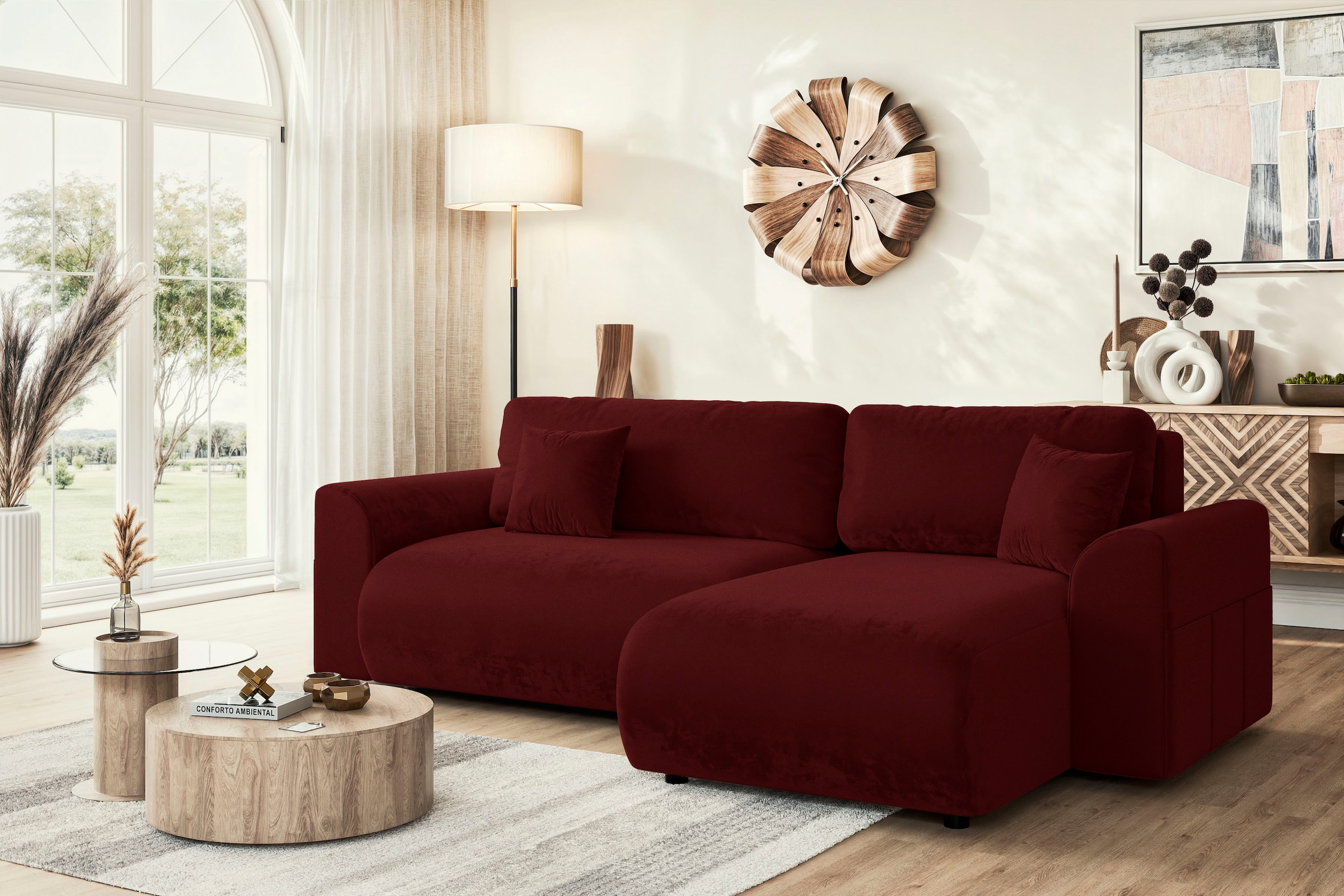 Home affaire Ecksofa "VasbySuyal Schlafsofa 235cm L-Form mit Recamiere beidseitig montierbar" Designsofa mit Bettfunktion und Bettkasten, Maße B/T/H: 235/138/80 cm