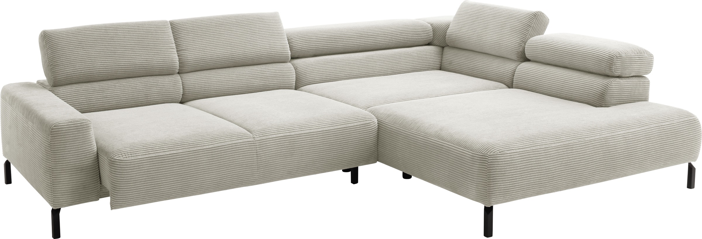 Places of Style Ecksofa »Antonelli, L-Form, inkl. Kopfteilverstellung, Breite 312 cm«, mit elektrischer Sitztiefenverstellung, in Cord, hellgrau