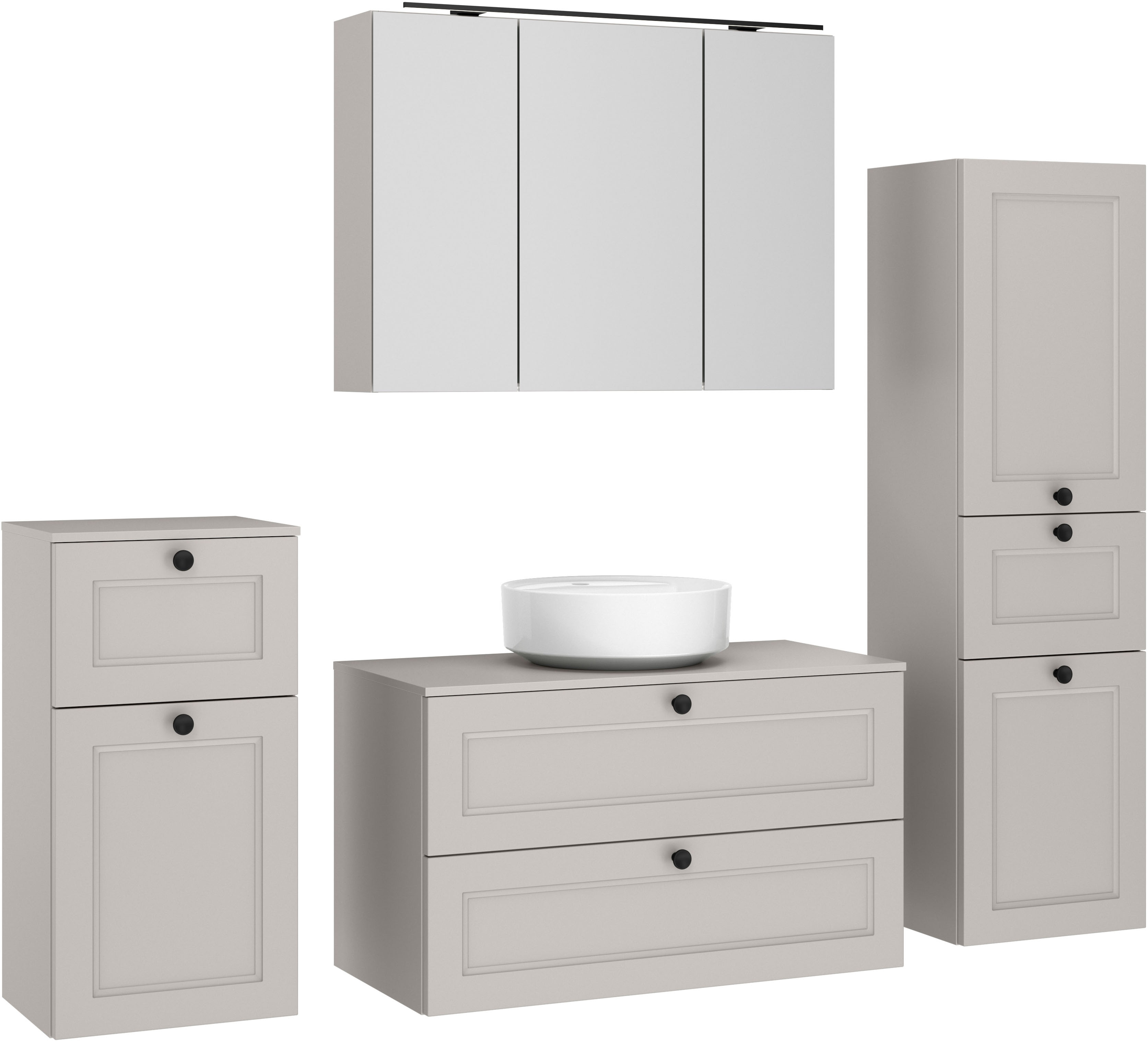 nobilia "Cascada" Set, inkl. Aufsatzwaschbecken und Spiegelschrank mit Beleuchtung, 4 Stk. tlg.