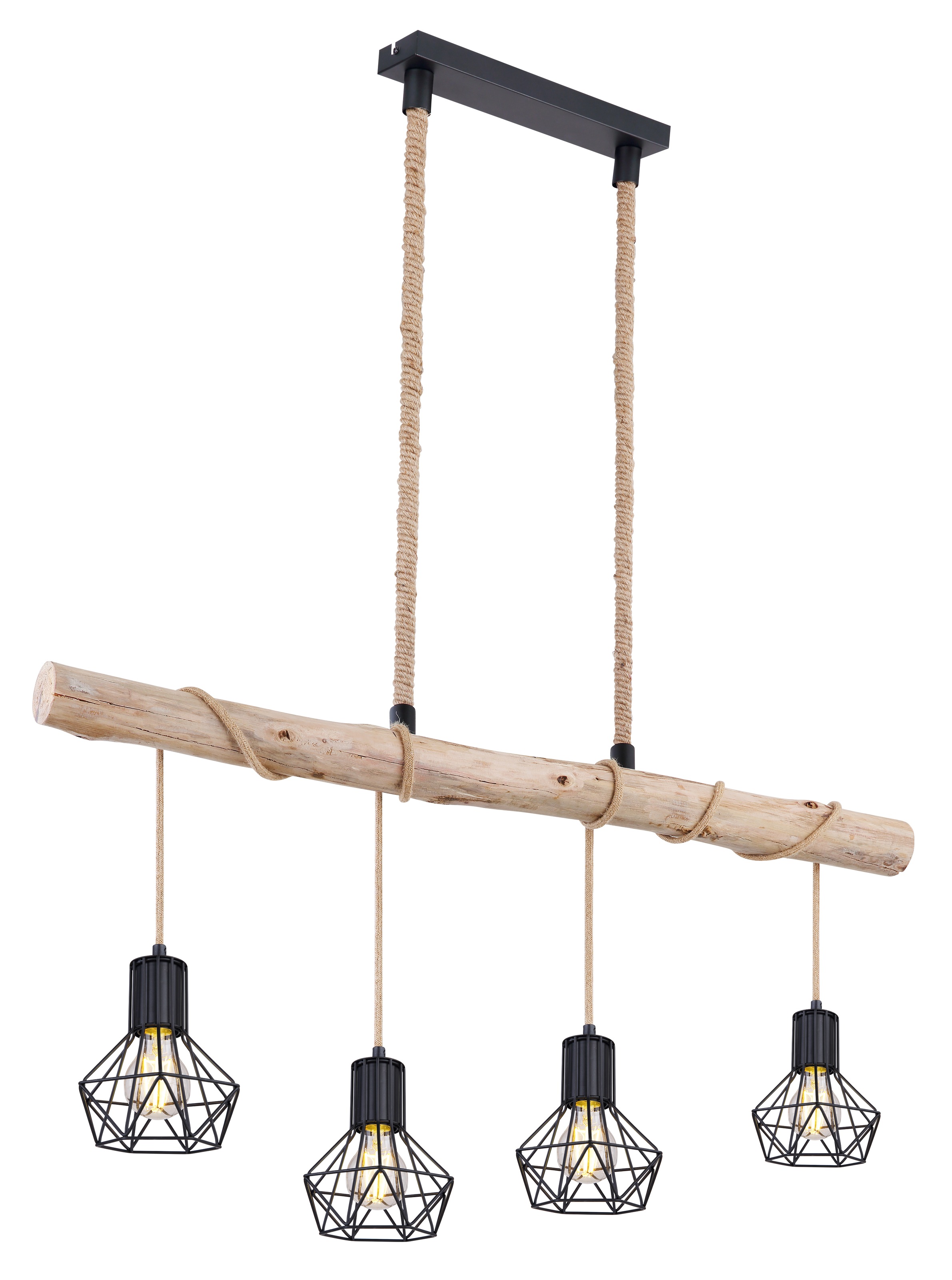 GLOBO LIGHTING Hängeleuchte »PRISKA« E27 1 Stk. Hängeleuchte Schwarz/Holz/Hanf, E27