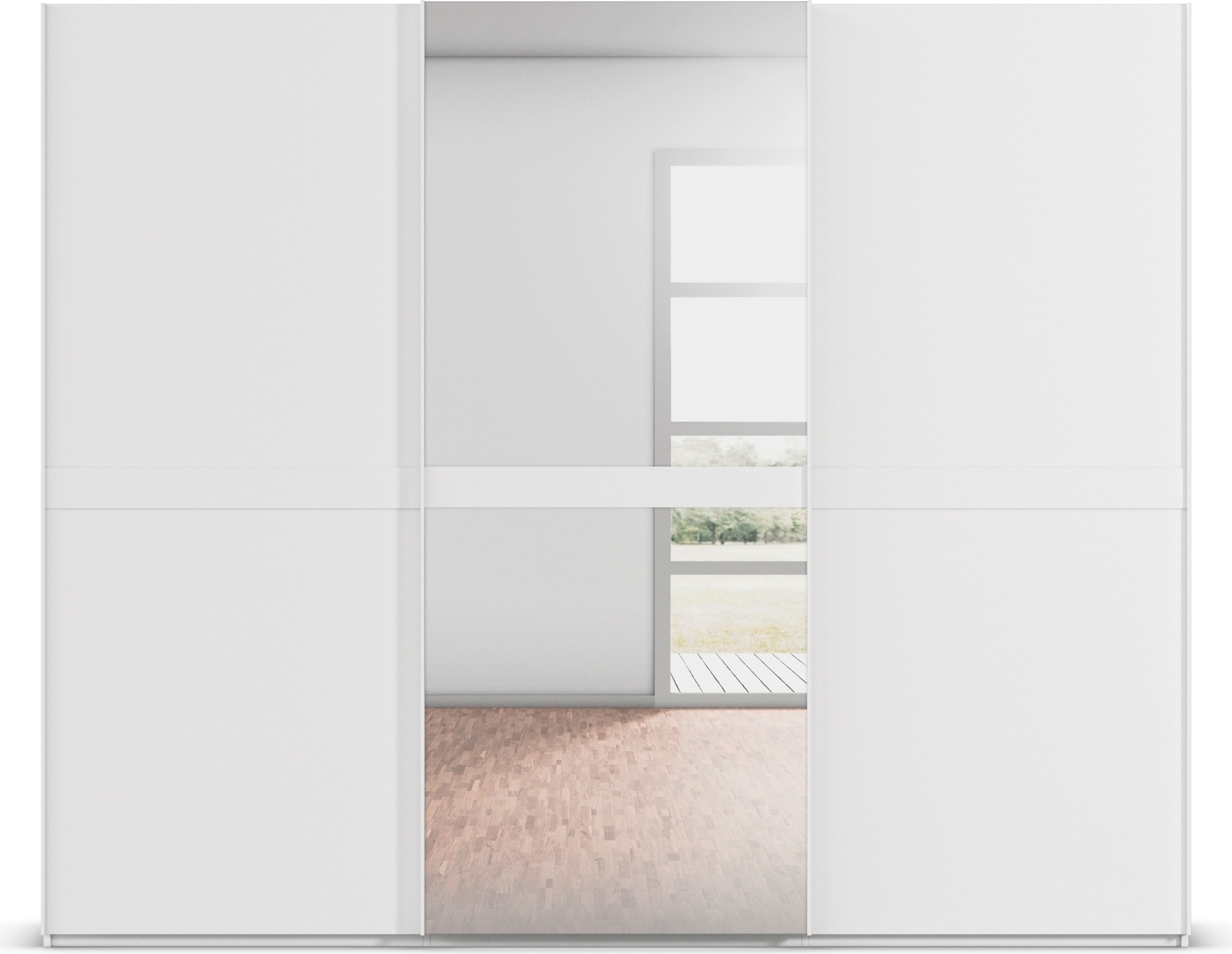 rauch Schwebetürenschrank »Kleiderschrank Schrank Garderobe Schlafzimmerschrank SCALE-LINE«, edle Optik mit Bauchbinde in Korpusfarbe mit Spiegel MADE IN GERMANY