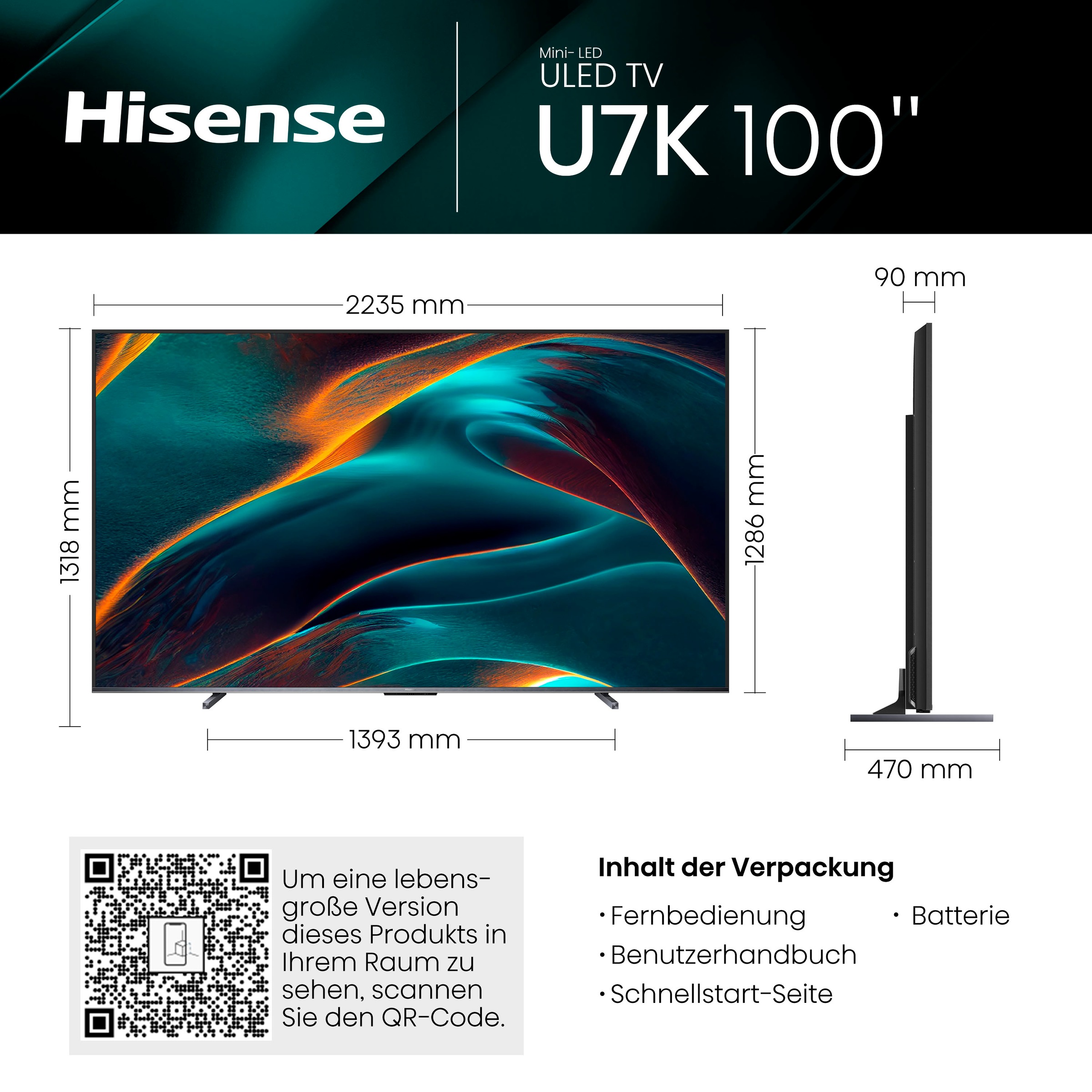 Hisense Mini-LED-Fernseher, 253 cm/100 Zoll, 4K Ultra HD, Smart-TV, 4K UHD