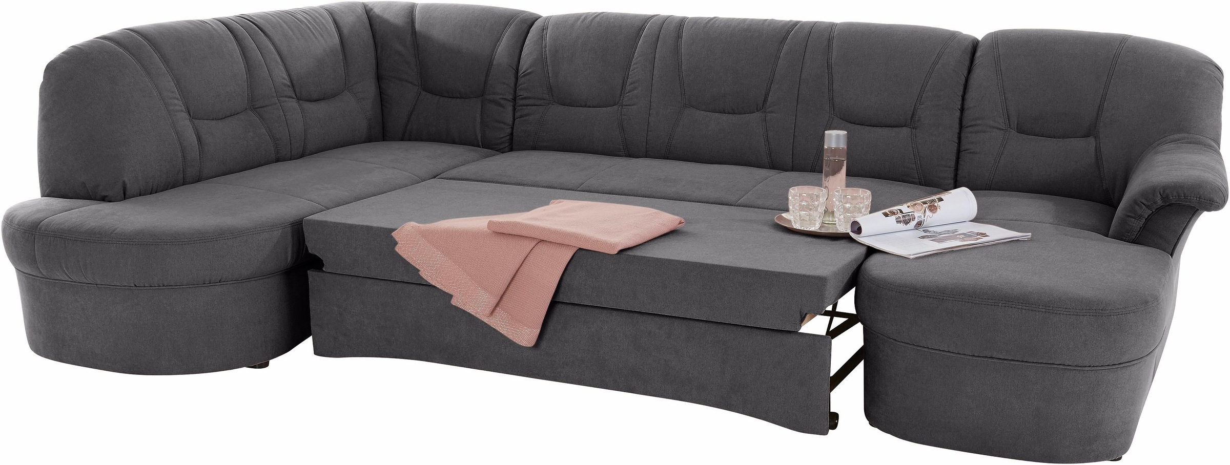 DOMO collection Wohnlandschaft »Sarafina, zeitlos und komfortabel, optional mit Federkern, U-Form«, wahlweise mit Bettfunktion