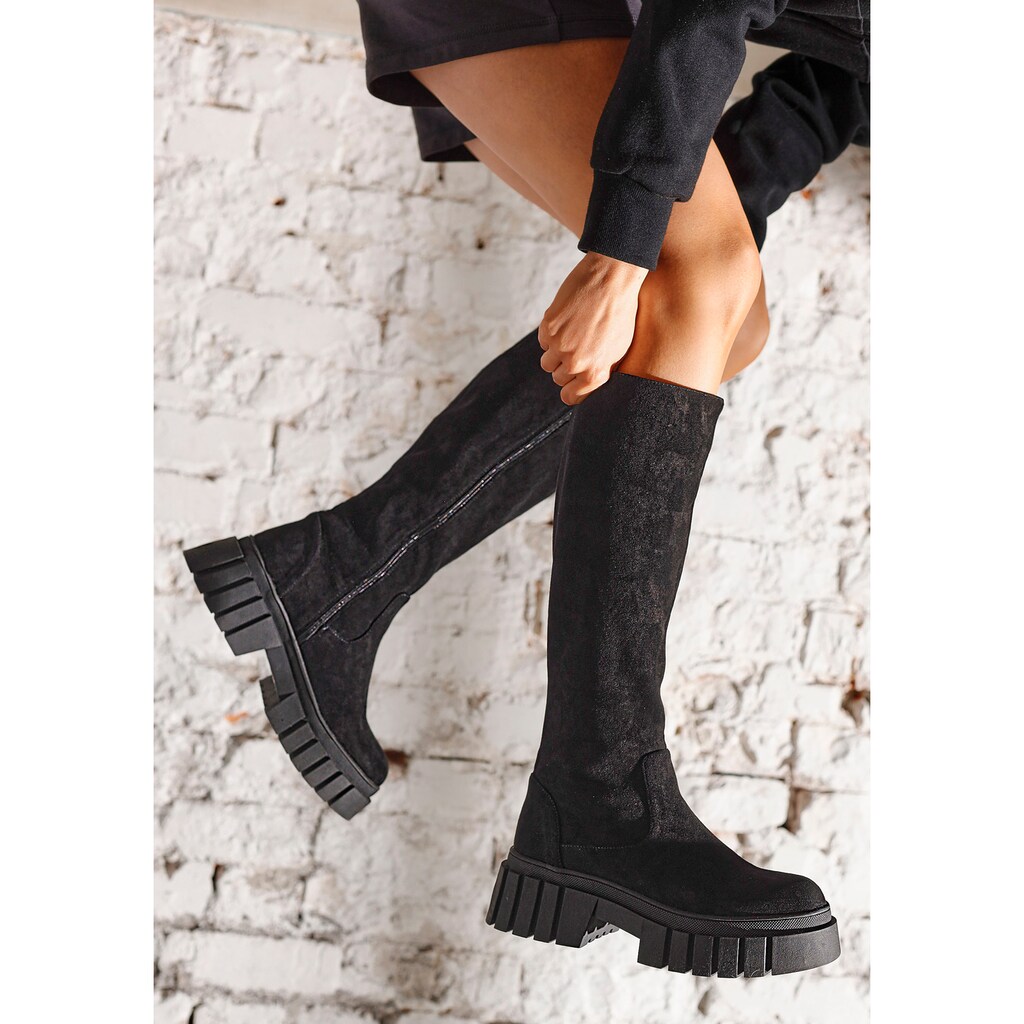 LASCANA Reißverschlussstiefel, mit Profilsohle, Winterstiefel, Chunky-Sohle, langer Stiefel