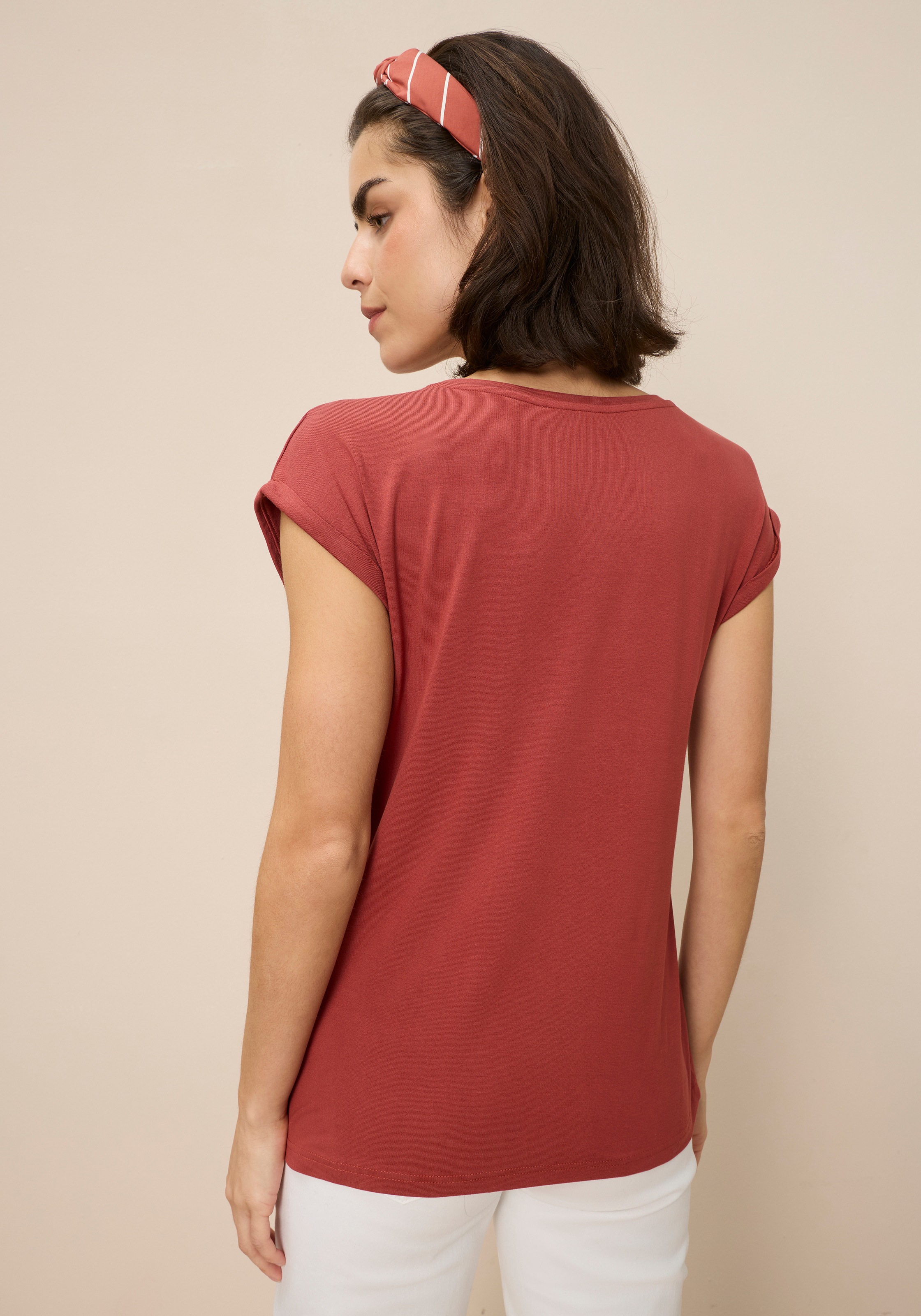 Thumbnail - Tamaris T-Shirt Regular Fit, mit überlappenden Schultern, Kurzarm mit Aufschlag