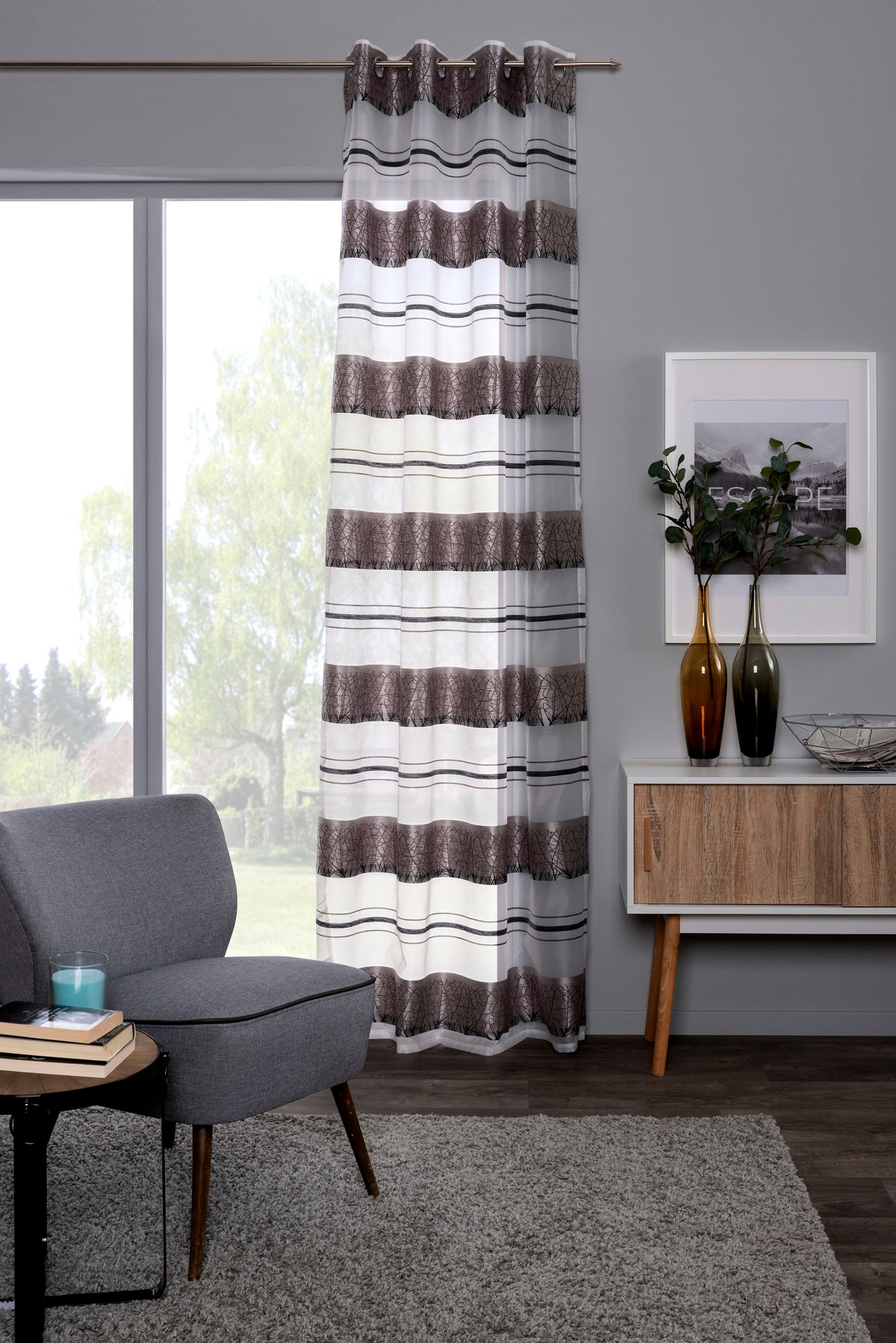 decolife Gardine "Anouk" Ösen 1 Stk. tlg. Ösenschal mit farbigen Querstreif günstig online kaufen