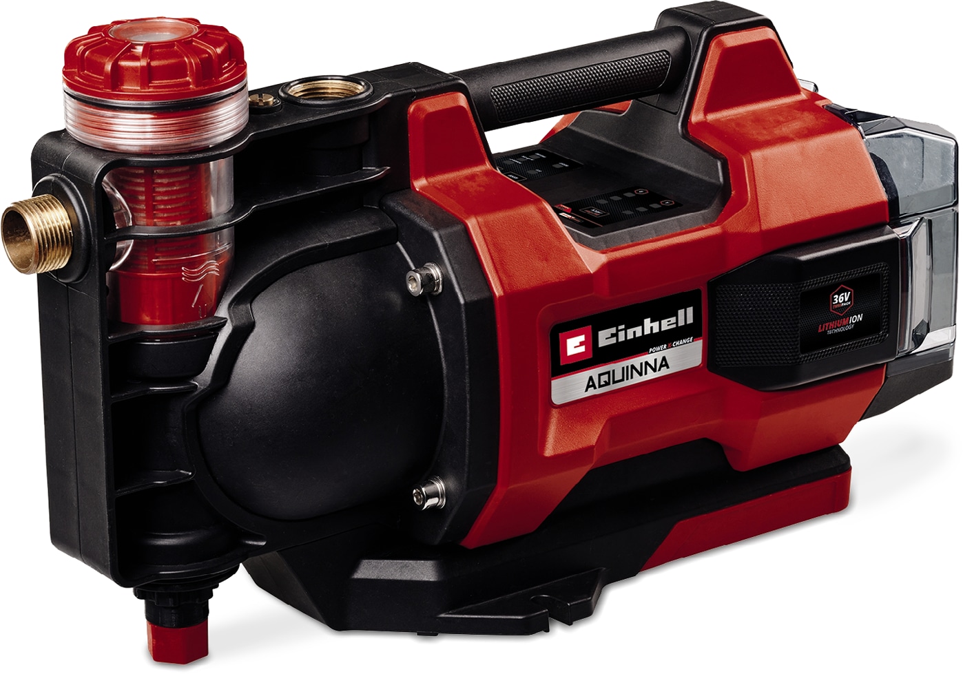 Akku-Gartenpumpe EINHELL "AQUINNA 36/38 F LED AUTOMATIC", rot, B:20,5cm H:29,8cm L:51,6cm, Pumpen, 3.800 l/h, Power X-Change, ohne Akku und Ladegerät