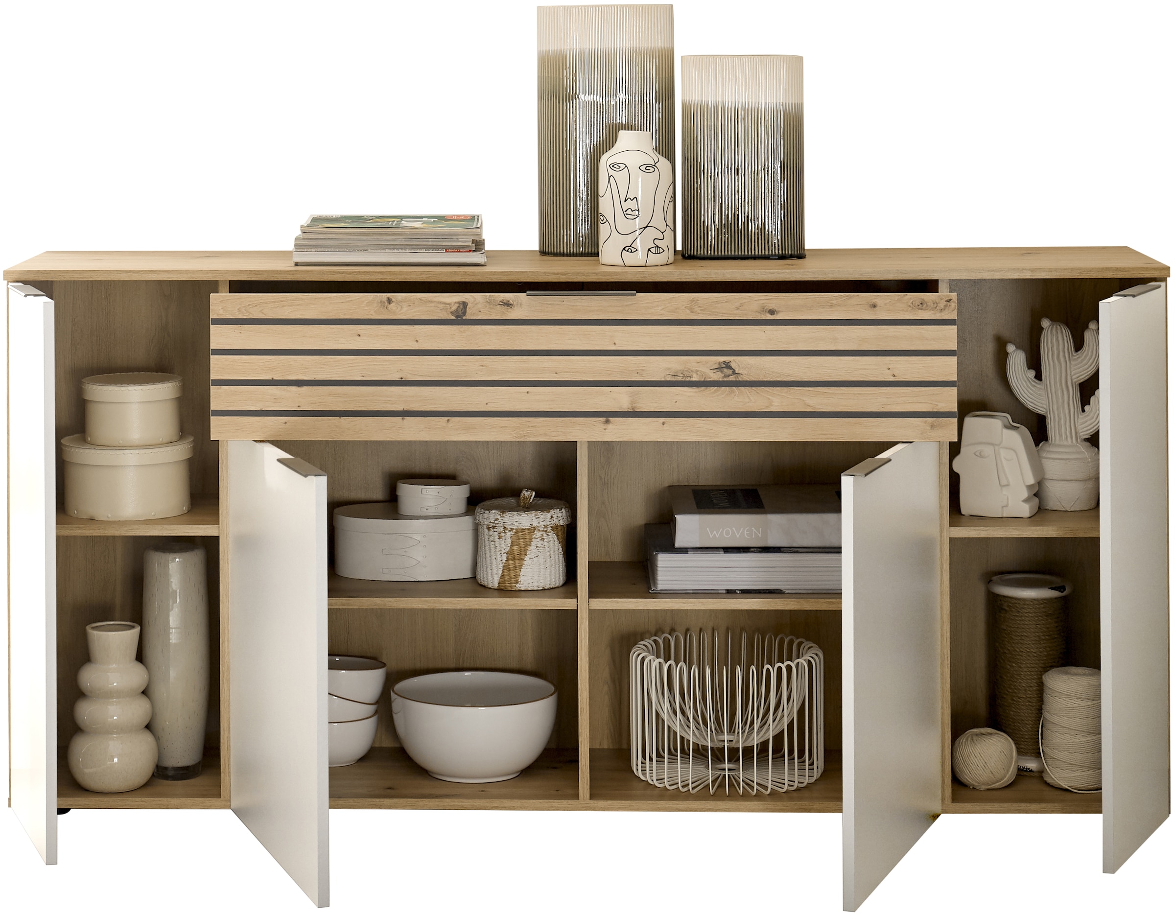 HBZ Sideboard »BZ 5110 Wohnzimmerschrank, BxHxT 177x85x37 cm«, (1 St.), Wohnzimmerschrank mit 4 Türen, 1 Schubkasten, 4 Einlegeböden