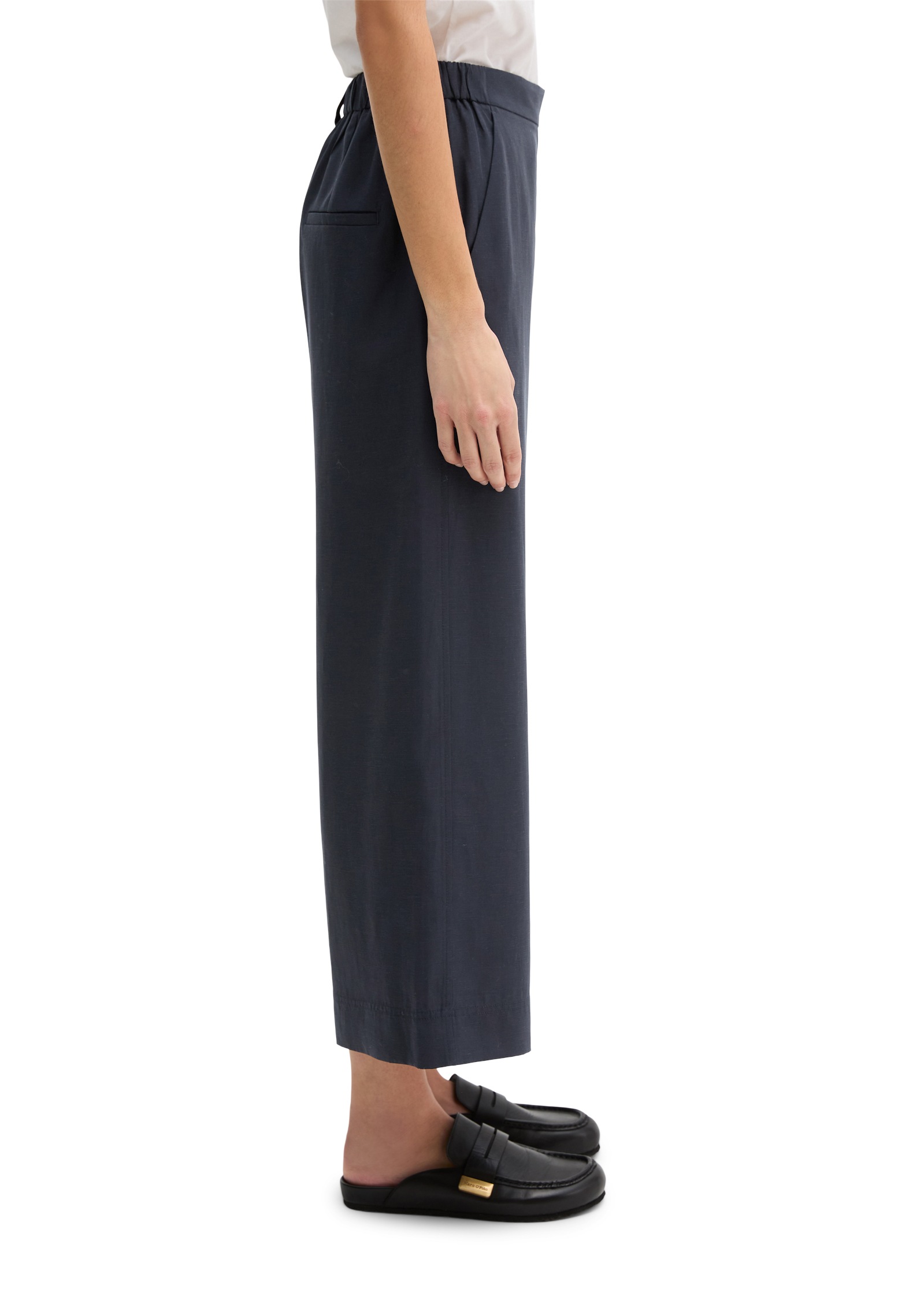 Dehnbund-Hose MARC O'POLO "MARGO Wide", Damen, Gr. 44, N-Gr, martime blau, Web, Obermaterial: 90% Lyocell, 10% Leinen, relaxed fit, Hosen, Model Margo wide aus Lyocell-Leinen-Mix, elastischer Bund 2