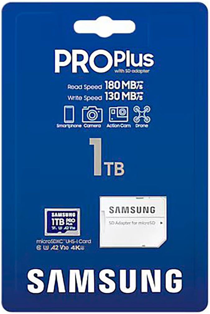 Samsung Speicherkarte »PRO Plus MB-MD1T0S microSDXC 1TB + SD-Adapter«, (UHS-I Class 10 180 MB/s Lesegeschwindigkeit)