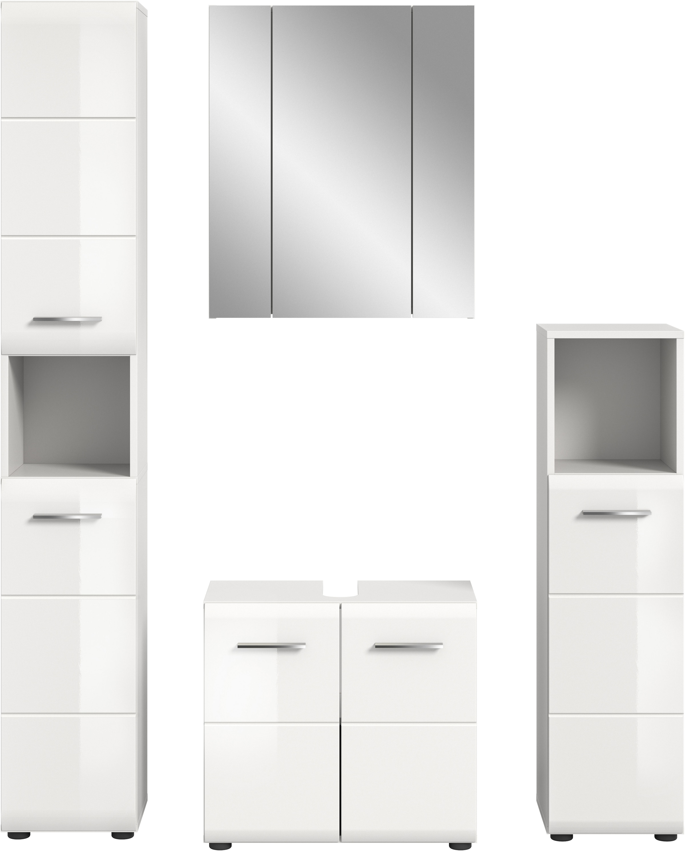 INOSIGN Badezimmer-Set, (Set, 4 St.), Florenz, Badkombination 4-tlg., Weiß hochglanz tiefzieh, Hochschrank