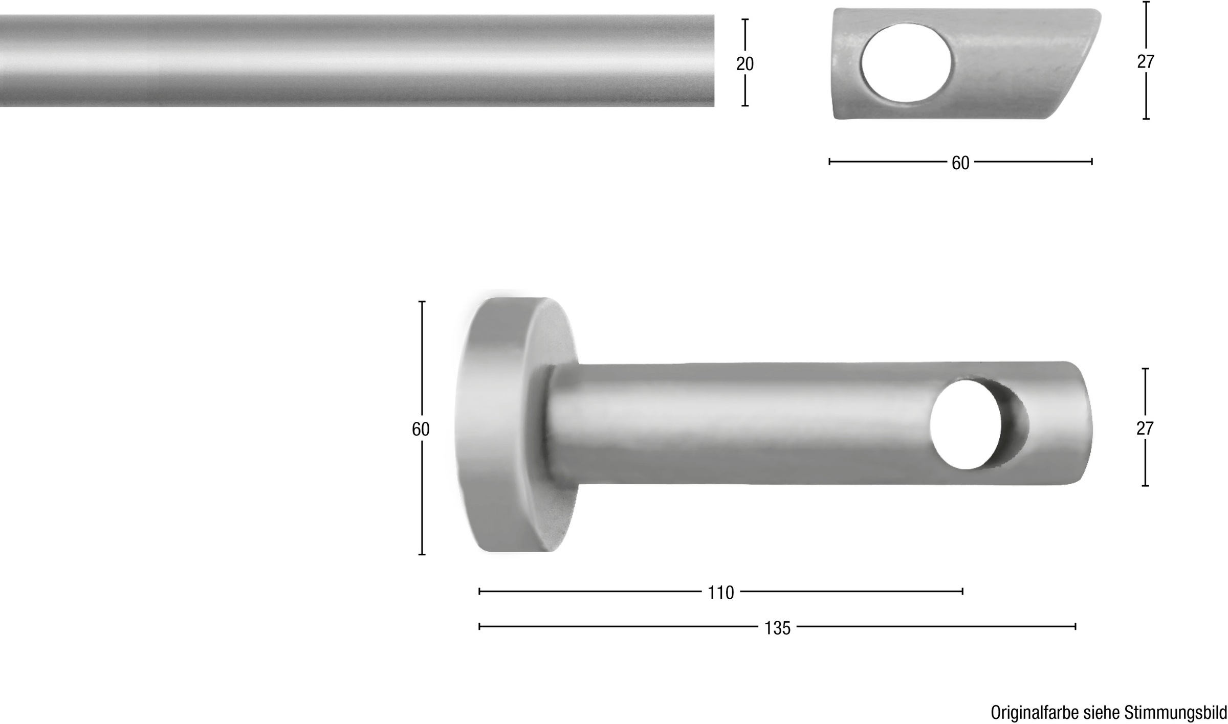 Thumbnail - GARESA Gardinenstange "PILA" Ø 20 mm 1 läufig-läufig Wunschmaßlänge Vorhanggarnitur, verlängerbar, Knopf mit Ausschnitt,...