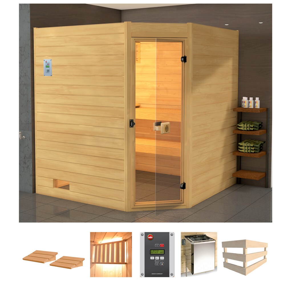 weka Sauna »Vaasa 3 Eck«, 7,5 kW Ofen mit ext. Steuerung