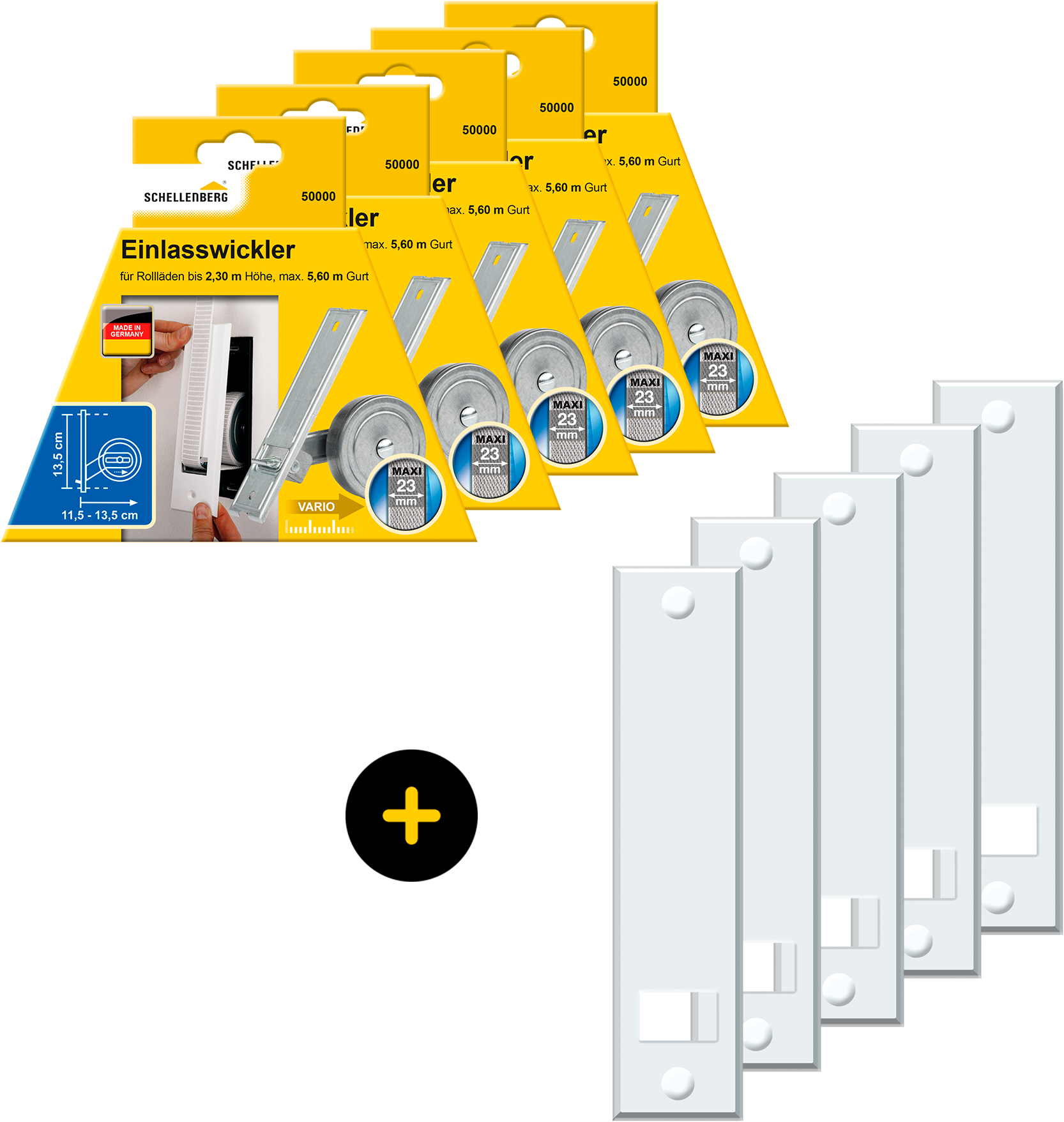SCHELLENBERG Einlass-Gurtwickler "Unterputz, inkl. Abdeckplatte weiß", 5 Stk., weiß, Gurtwickler, 13,5 cm Lochabstand für das Rollladensystem Maxi