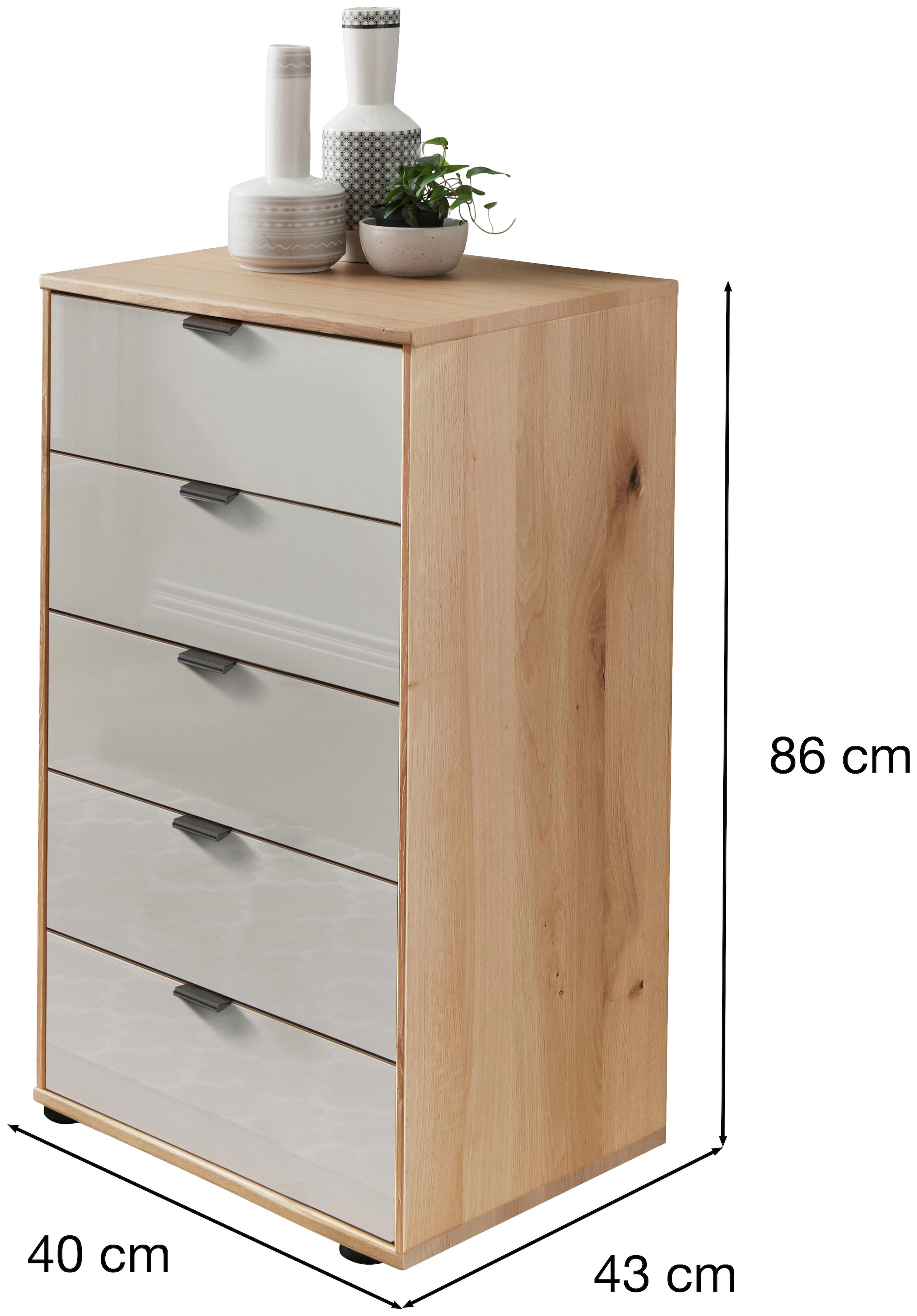 WIEMANN Schubkastenkommode »Cardiff Sideboard, Wäscheschrank, teilmassiv Bianco-Eiche, Schubladen« Glas- oder Massivholzfront, verschiedene Breiten, MADE IN GERMANY,  Schubkästen inklusive Selbsteinzug und Dämpfung