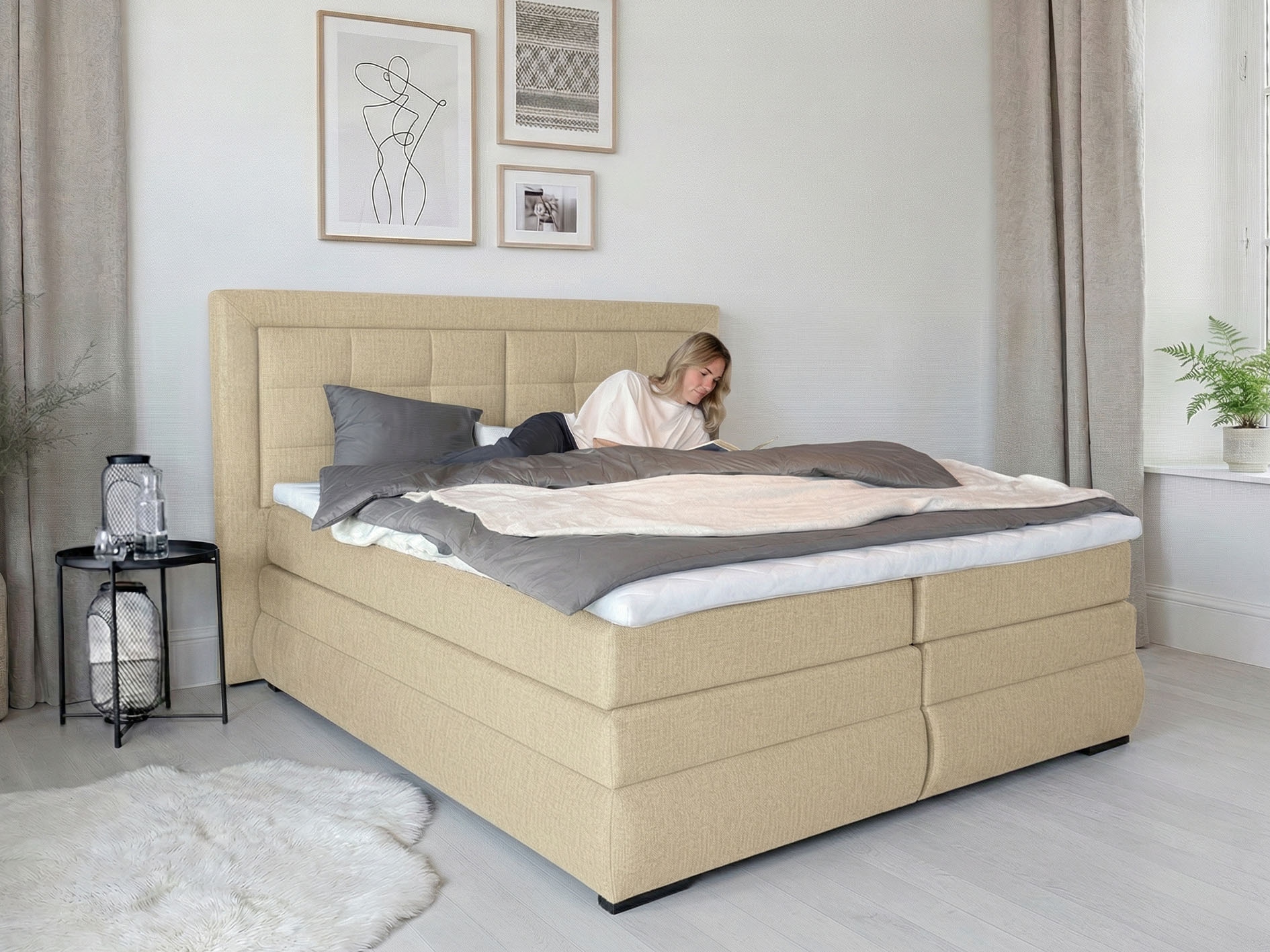 OTTO home Boxspringbett »MIVVA inkl. Bettkasten & Topper, Komfortliegehöhe: 67 cm« in H3, H4 oder Hmix H3/H4, wahlweise mit oder ohne LED-Leuchten