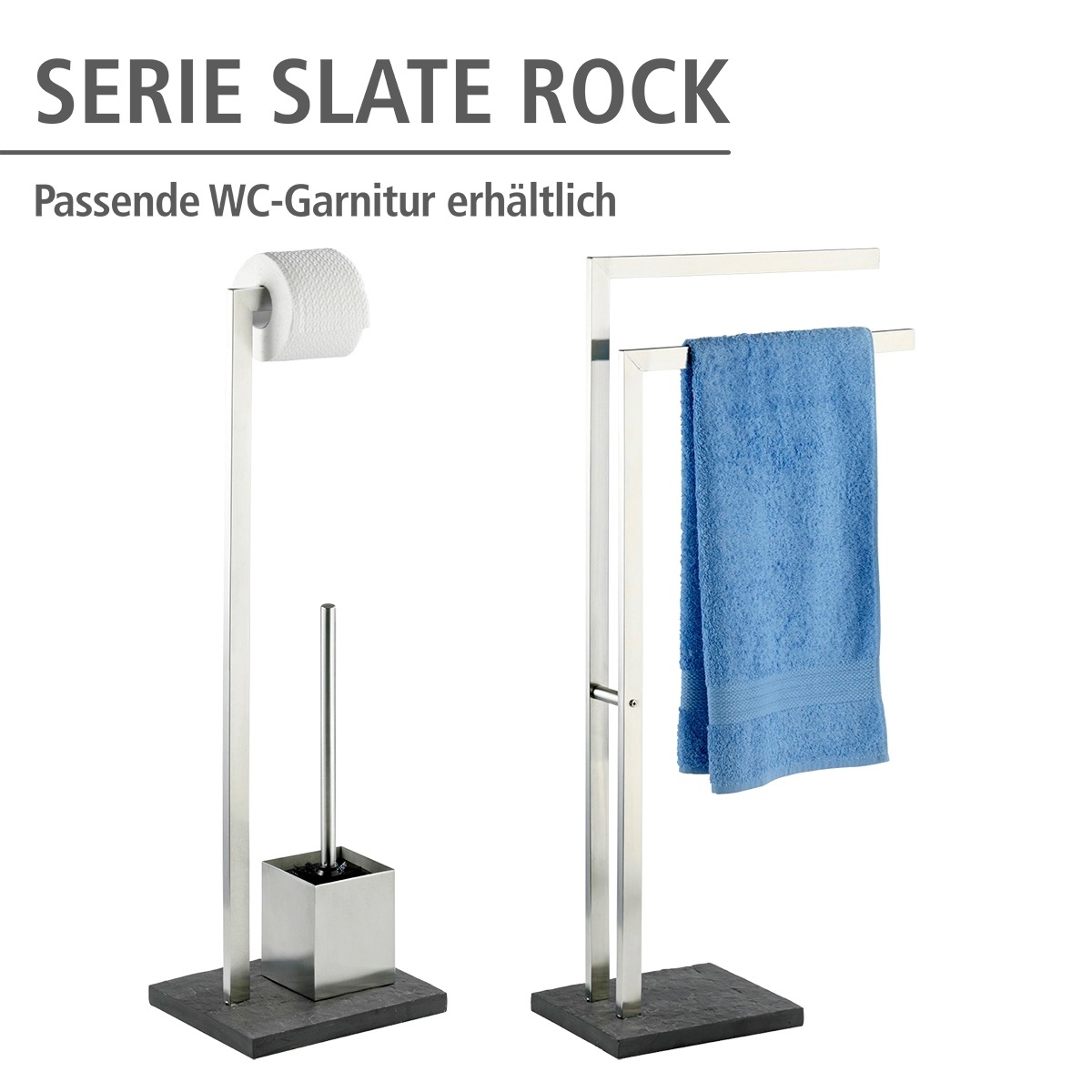 WENKO WC-Garnitur »Slate Rock«, aus Edelstahl-Polyresin (Kunststein), Edelstahl rostfrei