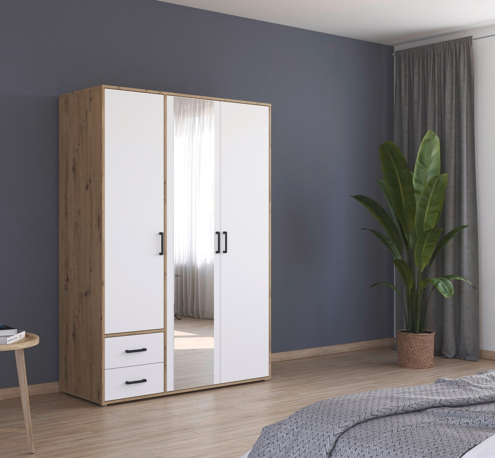 rauch Drehtürenschrank »Kleiderschrank Schrank Garderobe Wäscheschrank VOYAGER«, (in 3 verschiedenen Ausstattungen BASIC/CLASSIC/PREMIUM), mit modernen Griffen in Graumetallic, inkl. Schubkästen und Spiegel