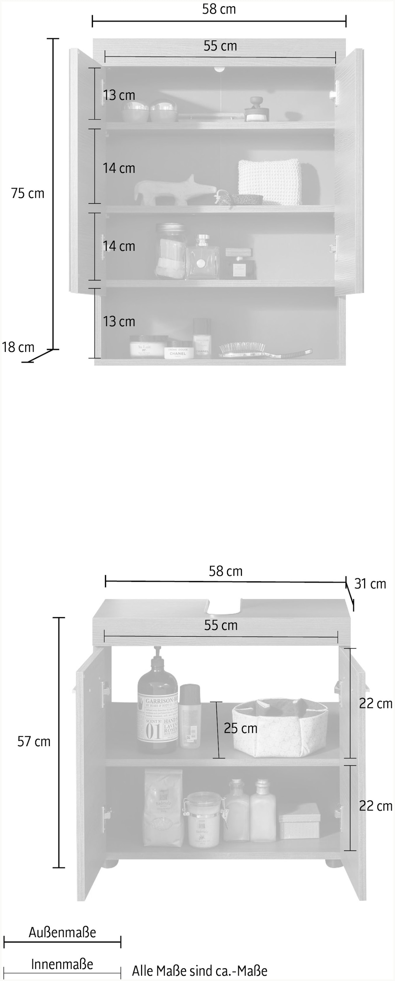 welltime Badmöbel-Set »Royan«, (2 St.), Badezimmermöbel - Waschtisch und Spiegelschrank in Rauchsilber