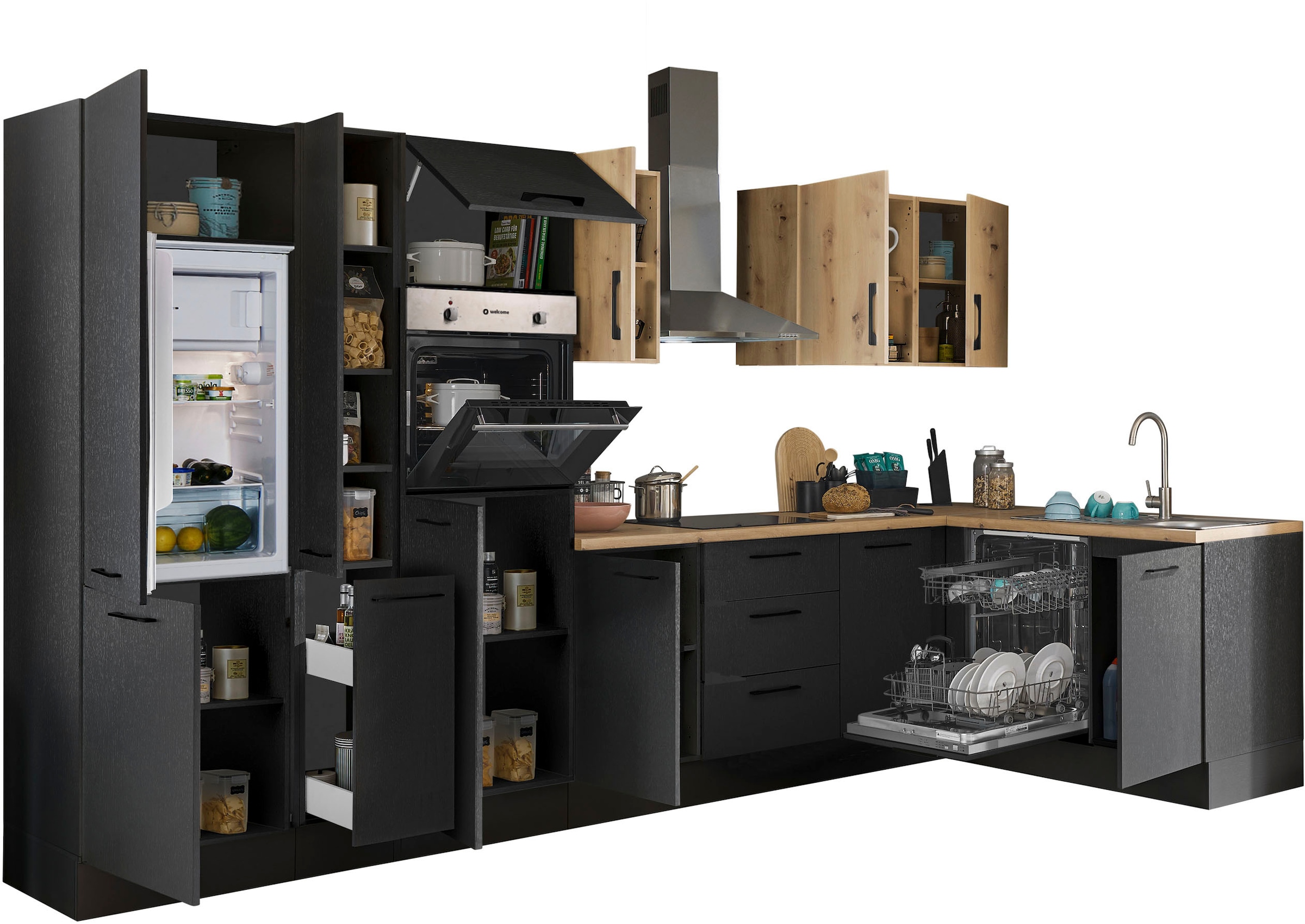 BASIC by Balculina Winkelküche »Turin«, Stellbreite 370x175 cm, wahlweise mit E-Geräten